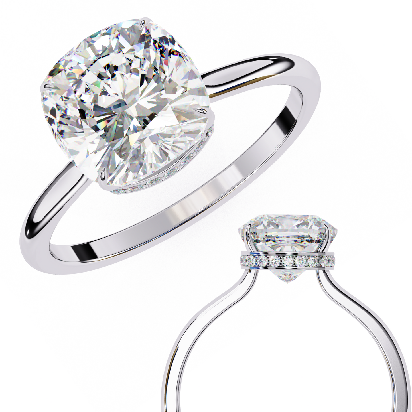 elise lab grown diamond cushion secret halo ring