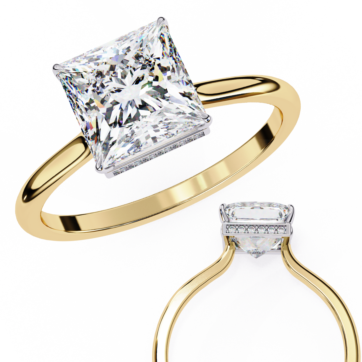 stella lab grown diamond princess solitaire halo ring
