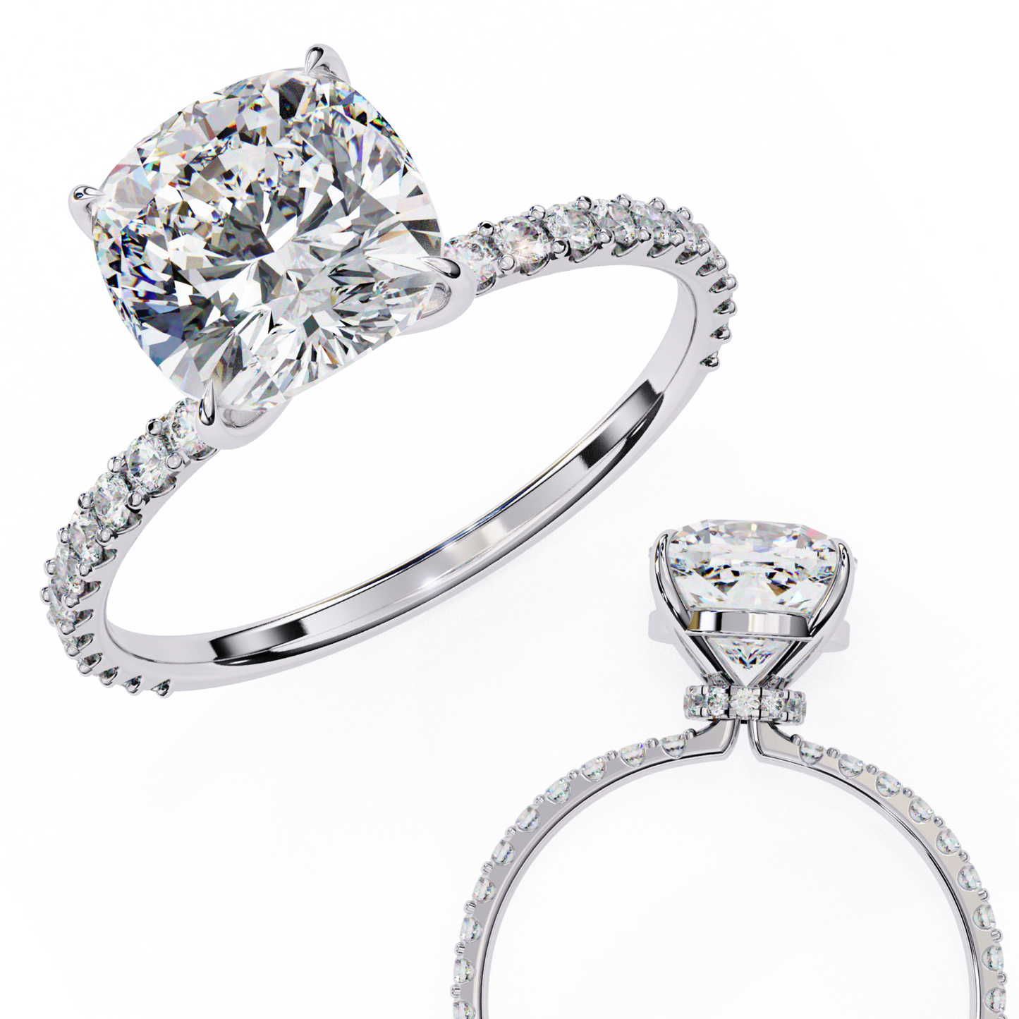 vivienne lab grown diamond cushion hidden halo pavé ring