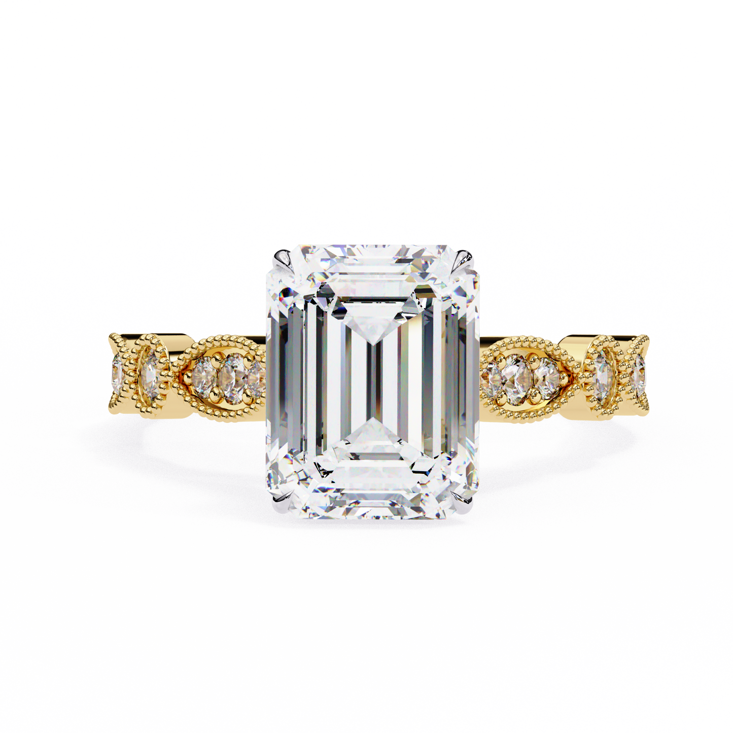 odessa lab grown diamond emerald vintage ring