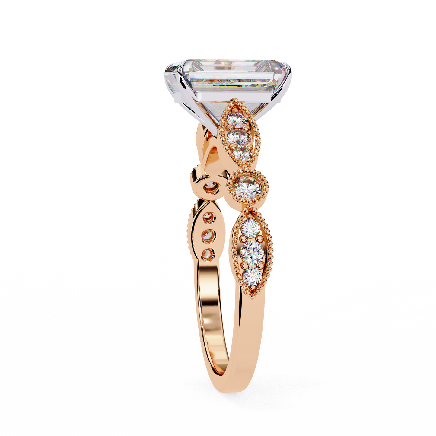 odessa lab grown diamond emerald vintage ring