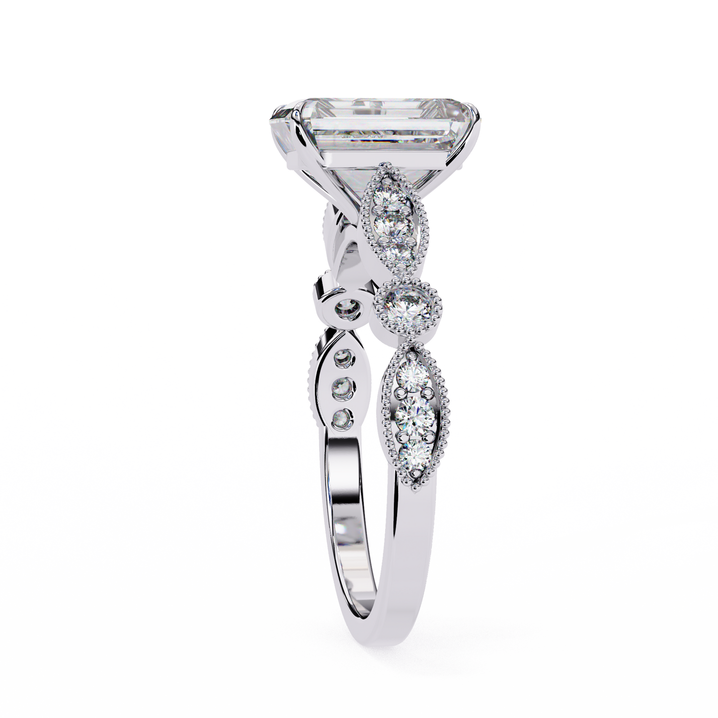 odessa lab grown diamond emerald vintage ring