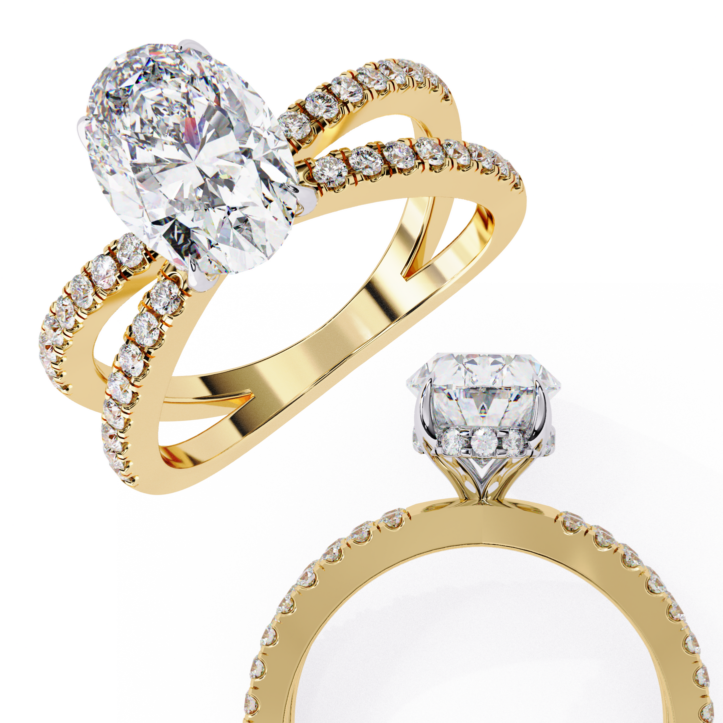 val pavé crisscross lab grown diamond ring