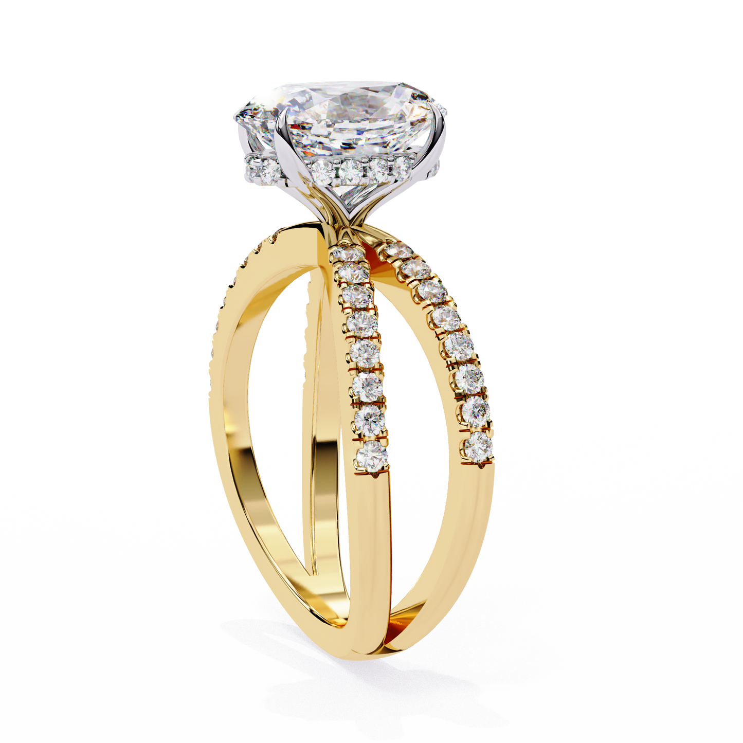 val pavé crisscross lab grown diamond ring