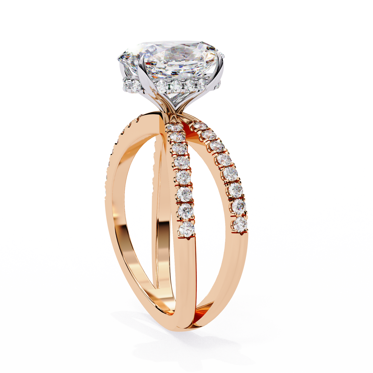 val pavé crisscross lab grown diamond ring