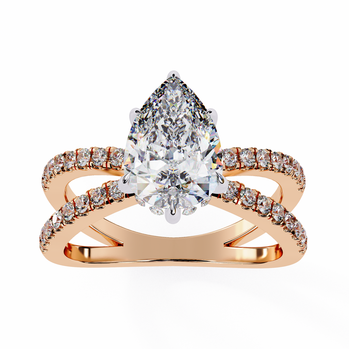 pear crisscross lab grown diamond ring