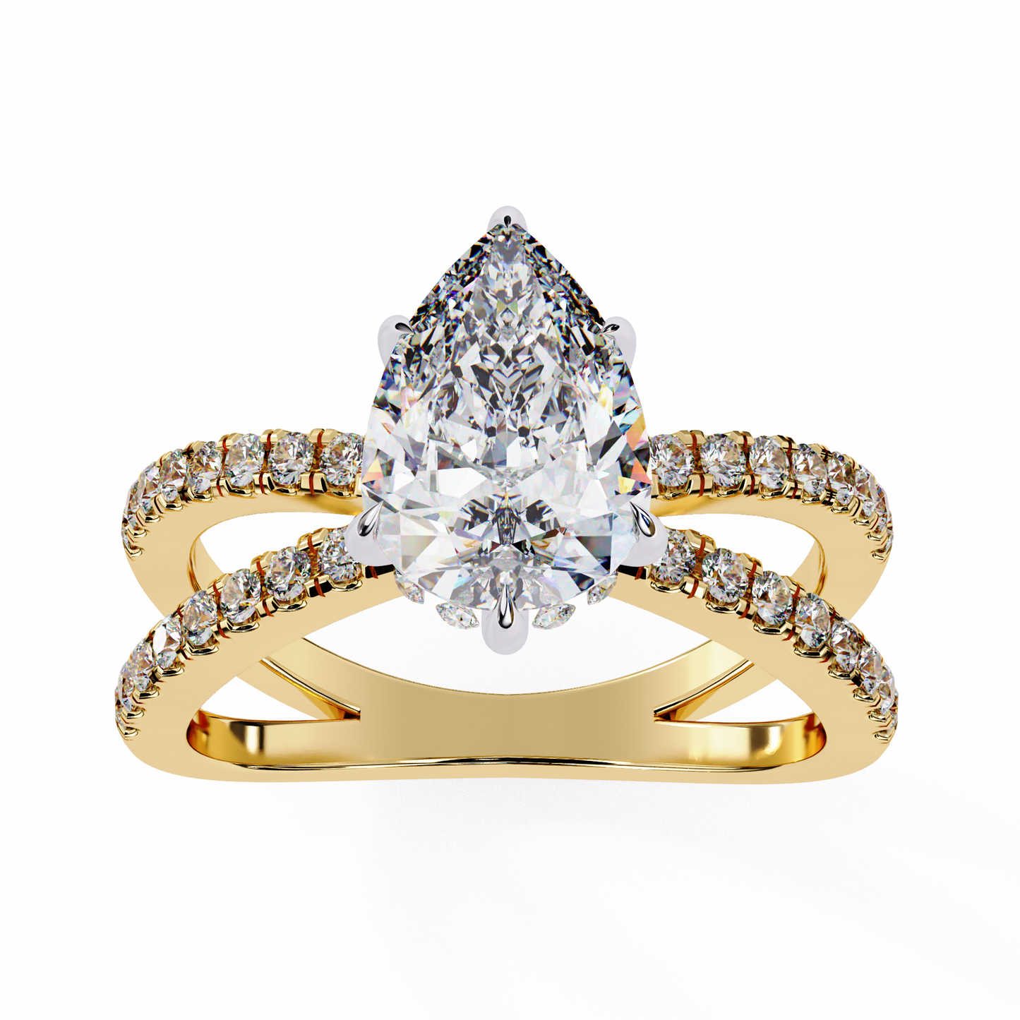 pear crisscross lab grown diamond ring