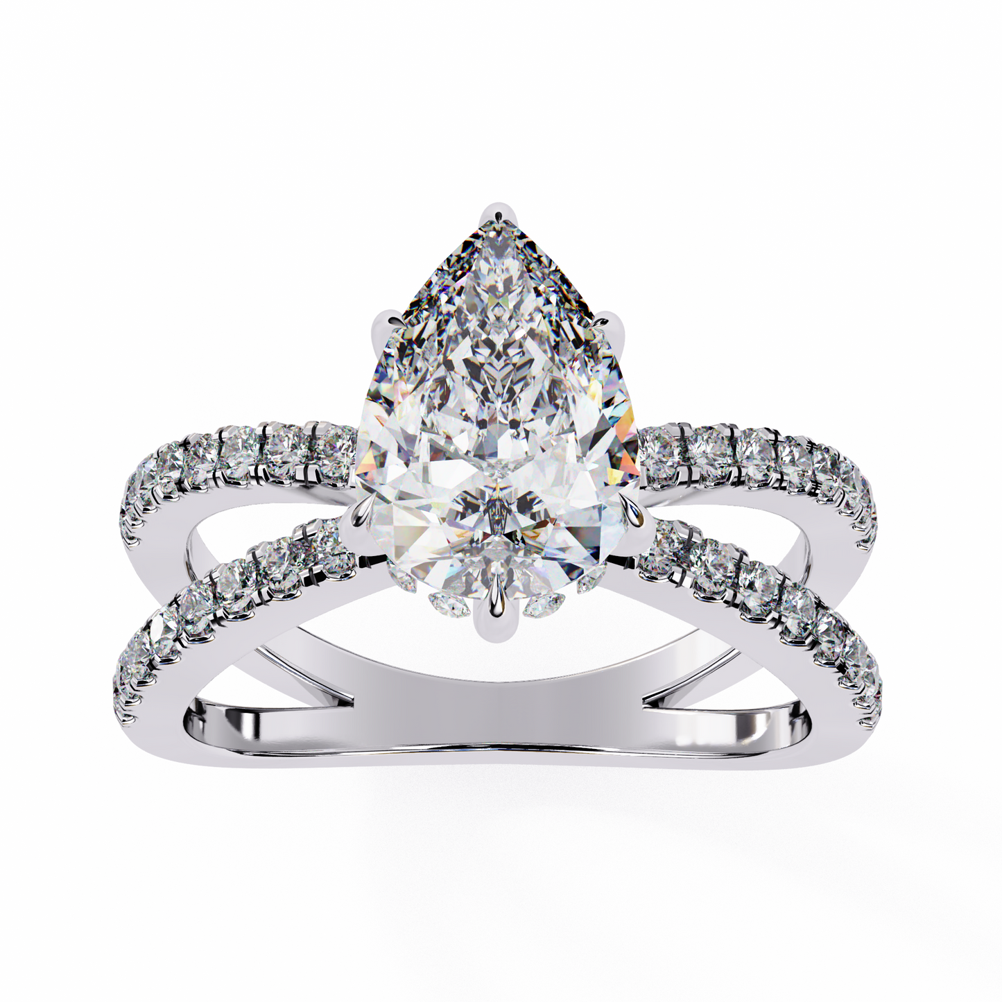 pear crisscross lab grown diamond ring
