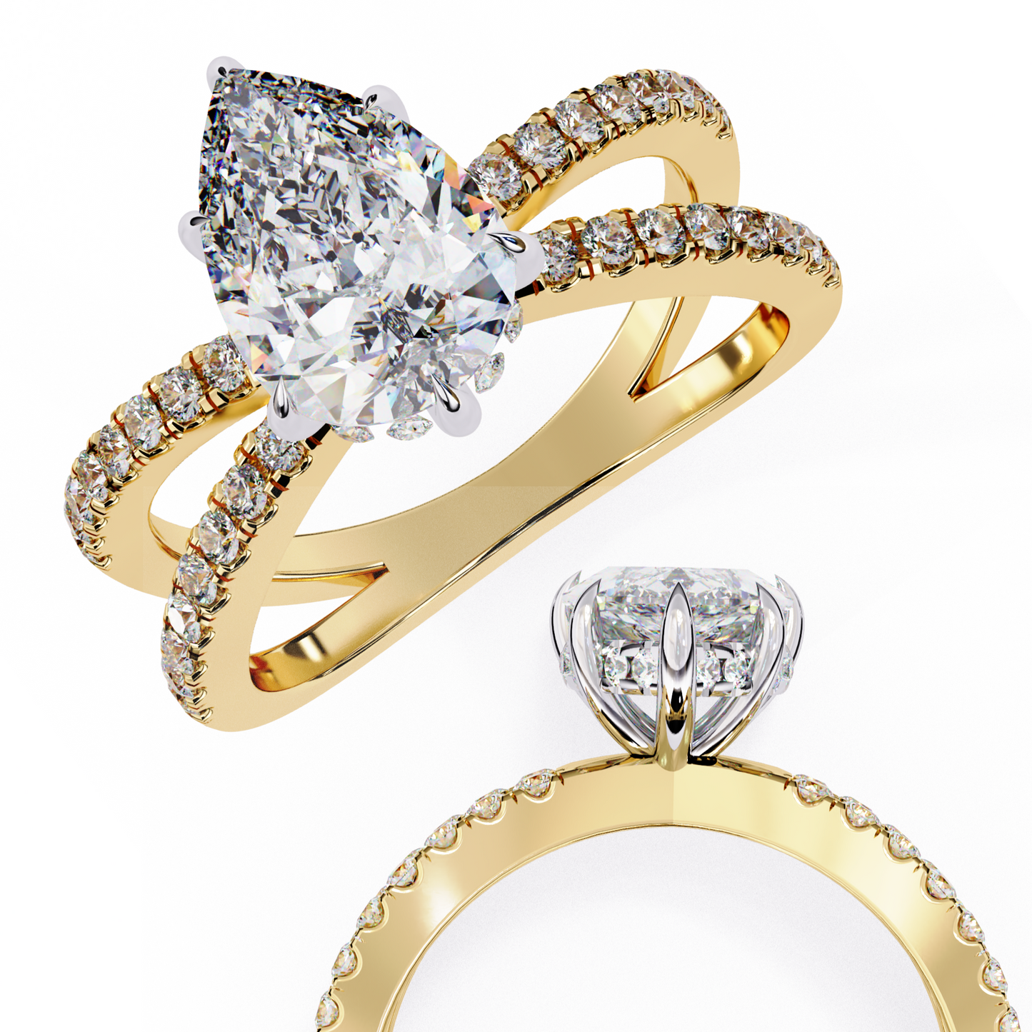 pear crisscross lab grown diamond ring
