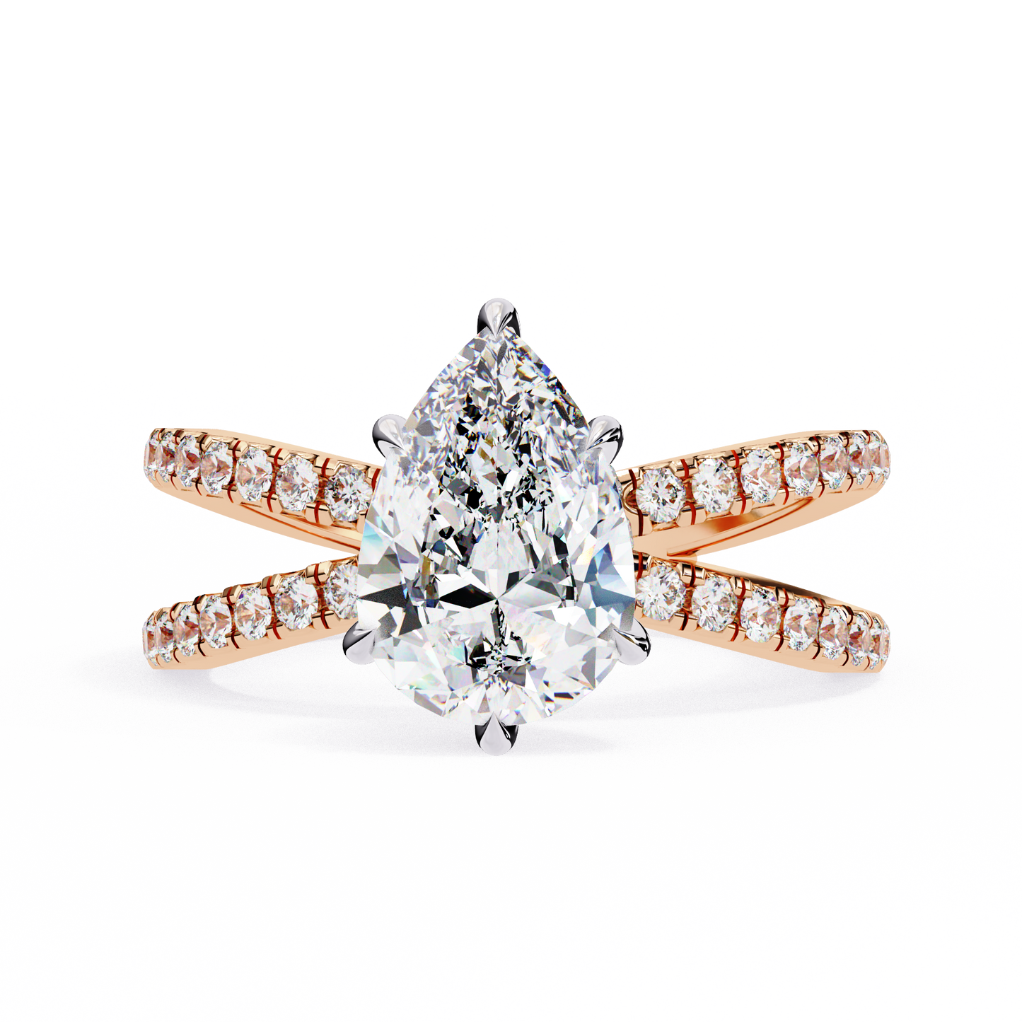 pear crisscross lab grown diamond ring