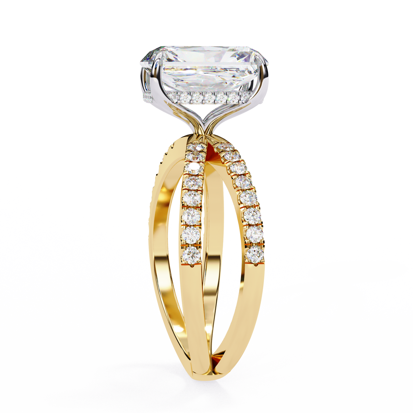 elysia lab grown diamond emerald crisscross ring