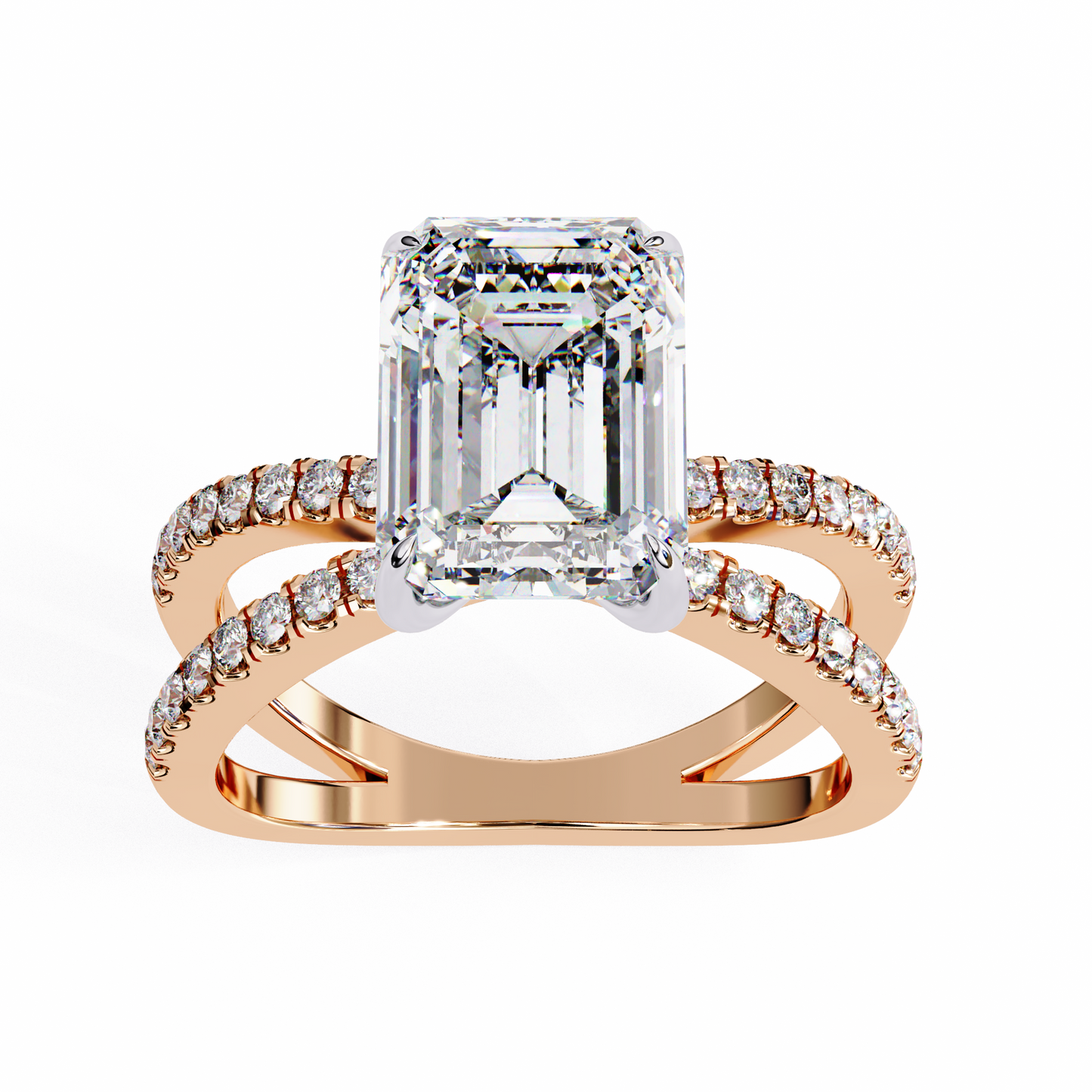 elysia lab grown diamond emerald crisscross ring
