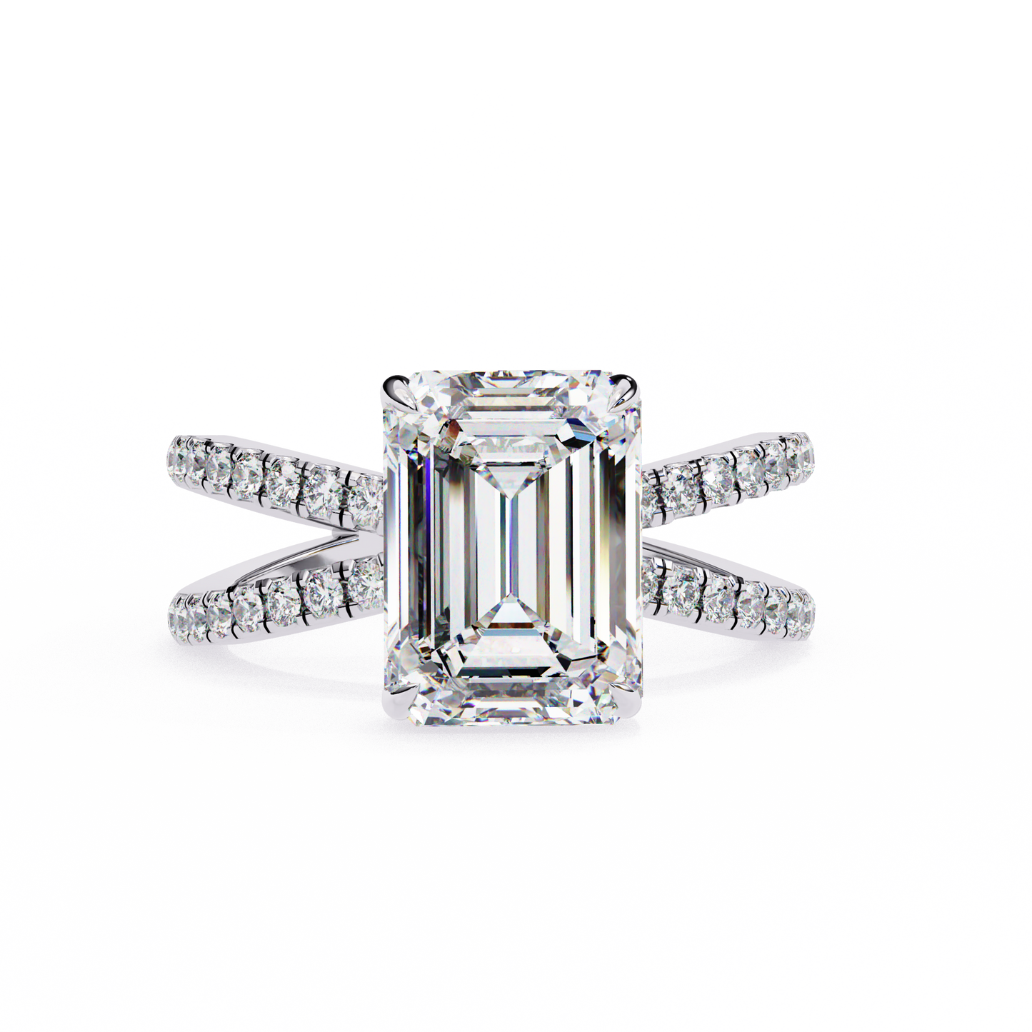 elysia lab grown diamond emerald crisscross ring
