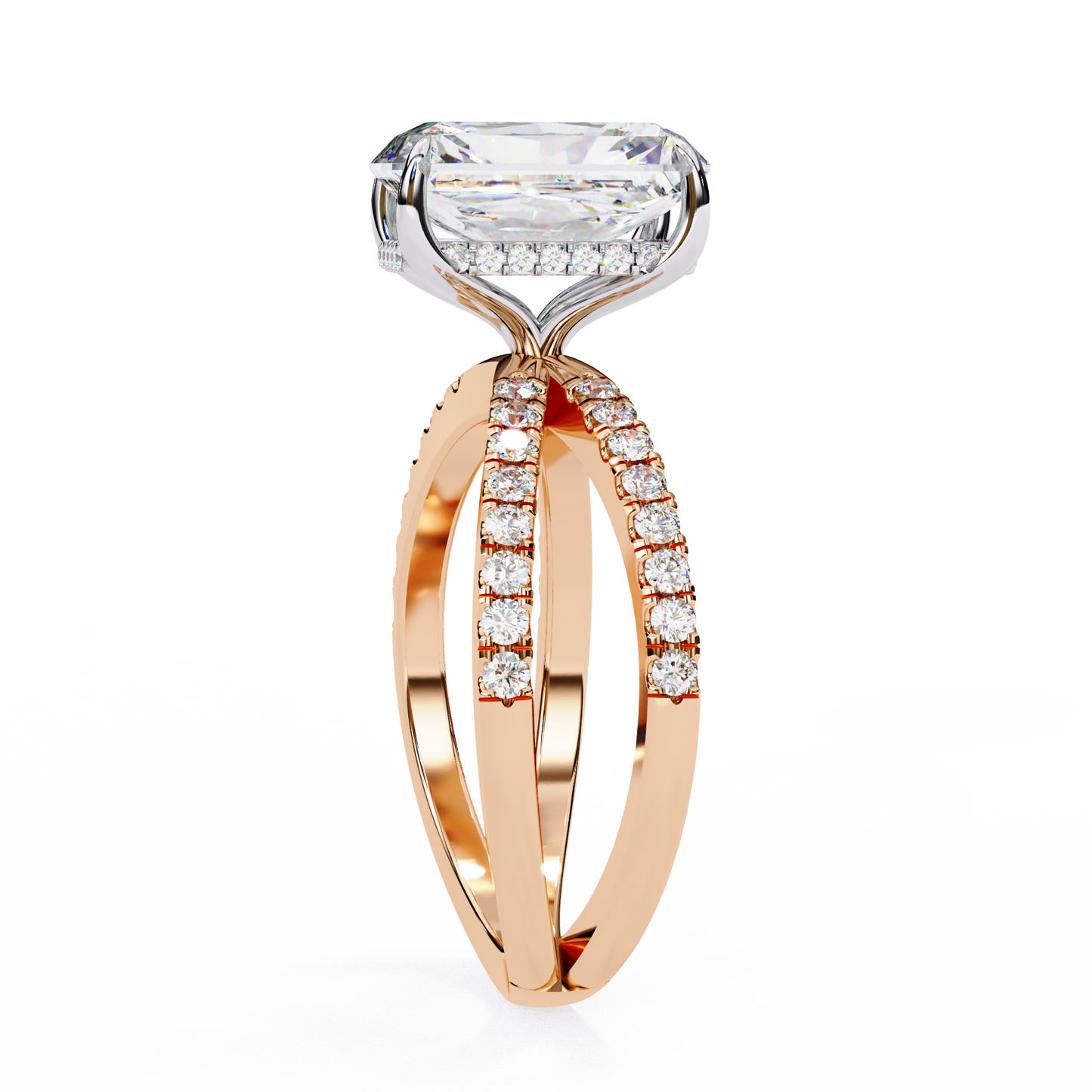 elysia lab grown diamond emerald crisscross ring