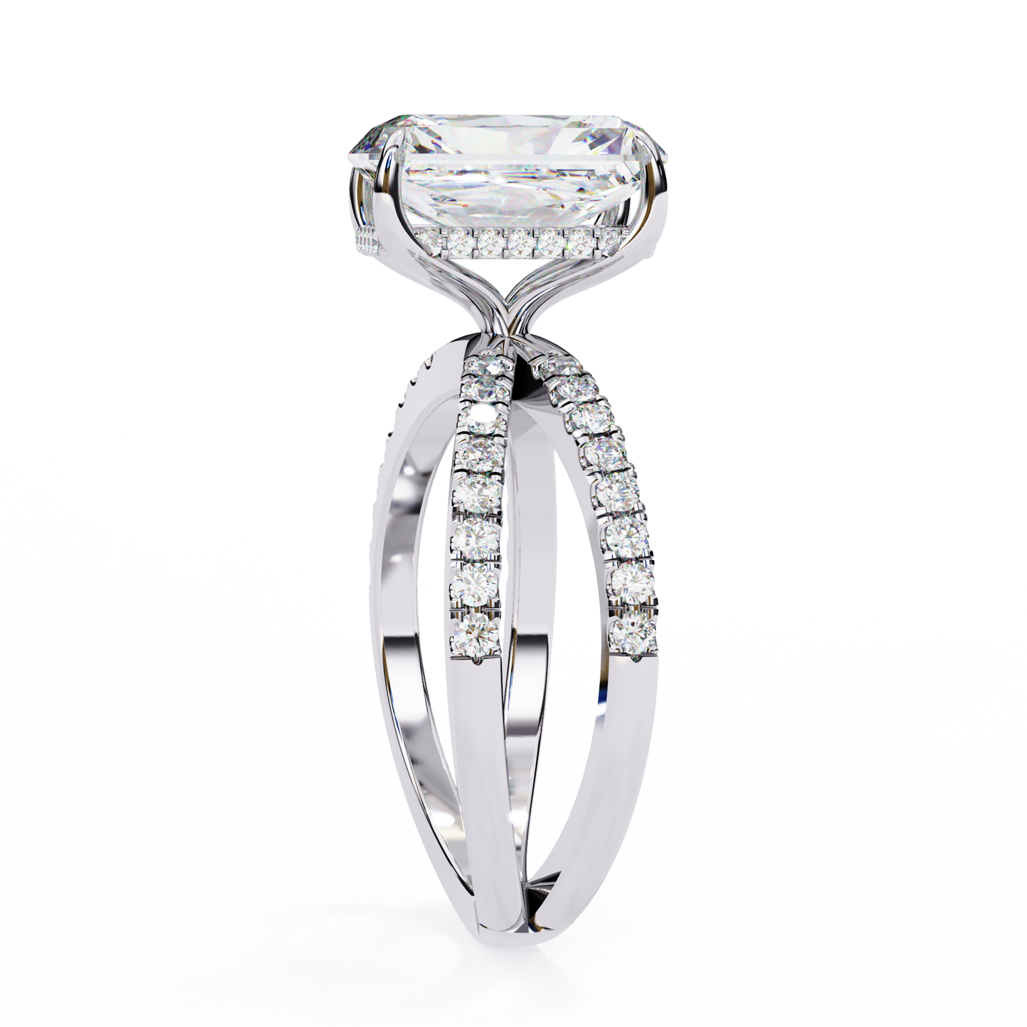 elysia lab grown diamond emerald crisscross ring