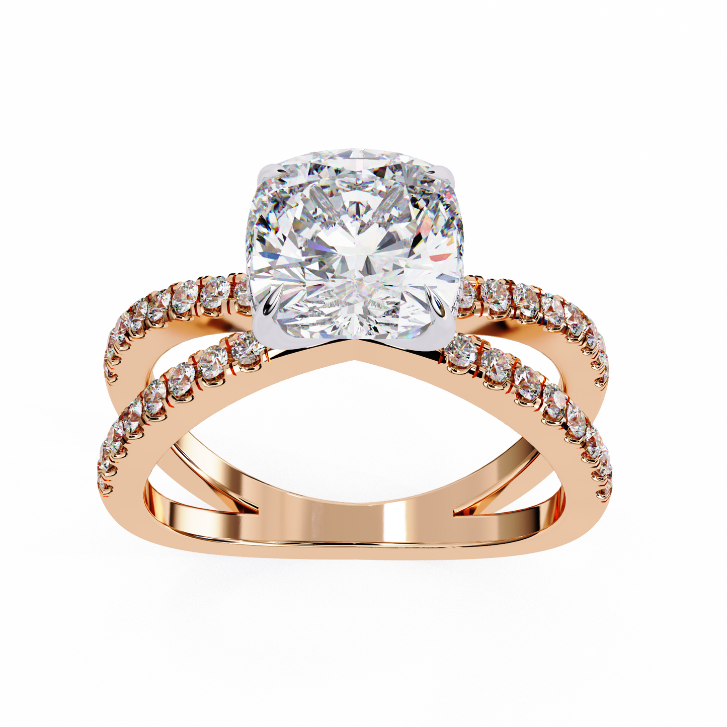 cushion cut crisscross lab grown diamond ring