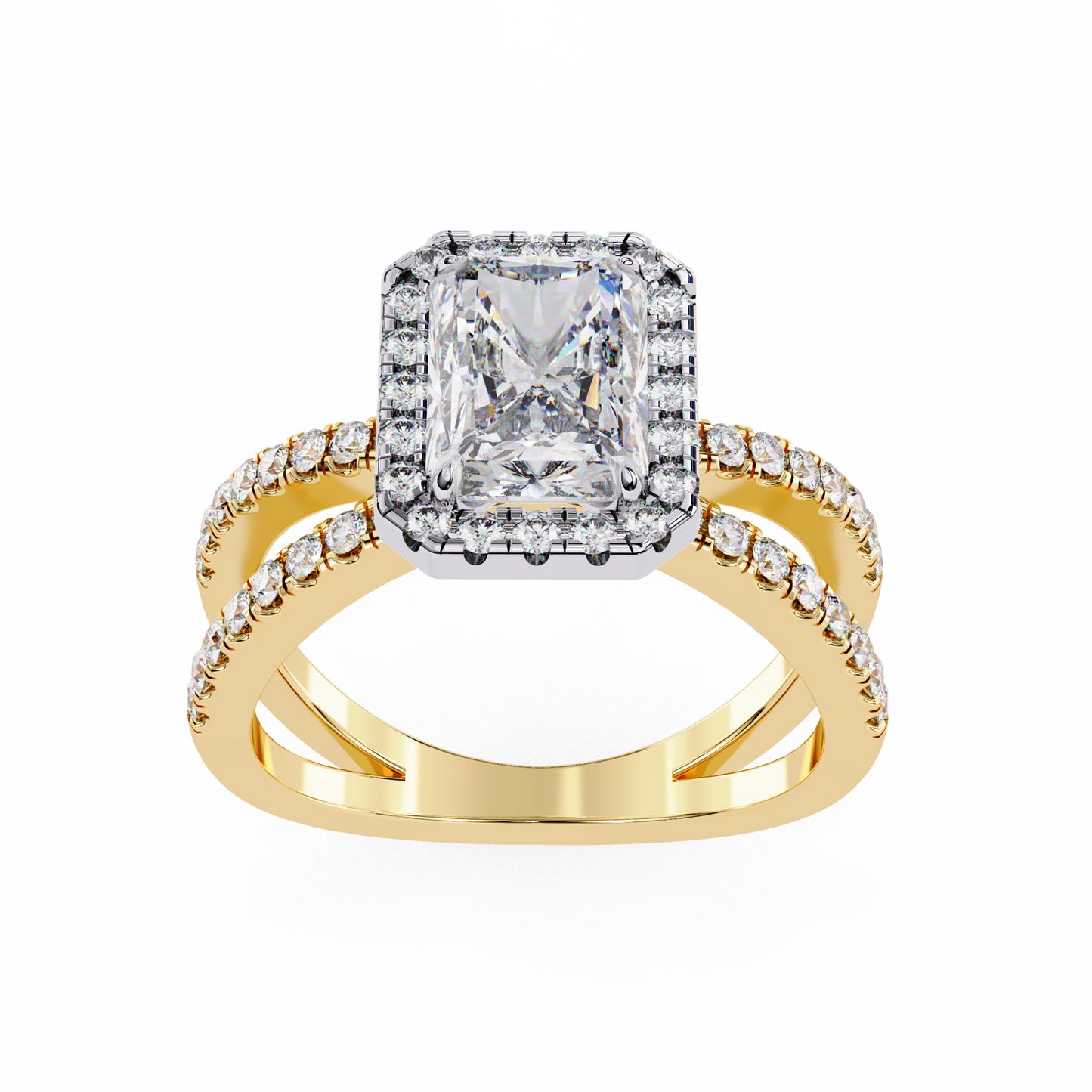 radiant halo crisscross lab grown diamond ring