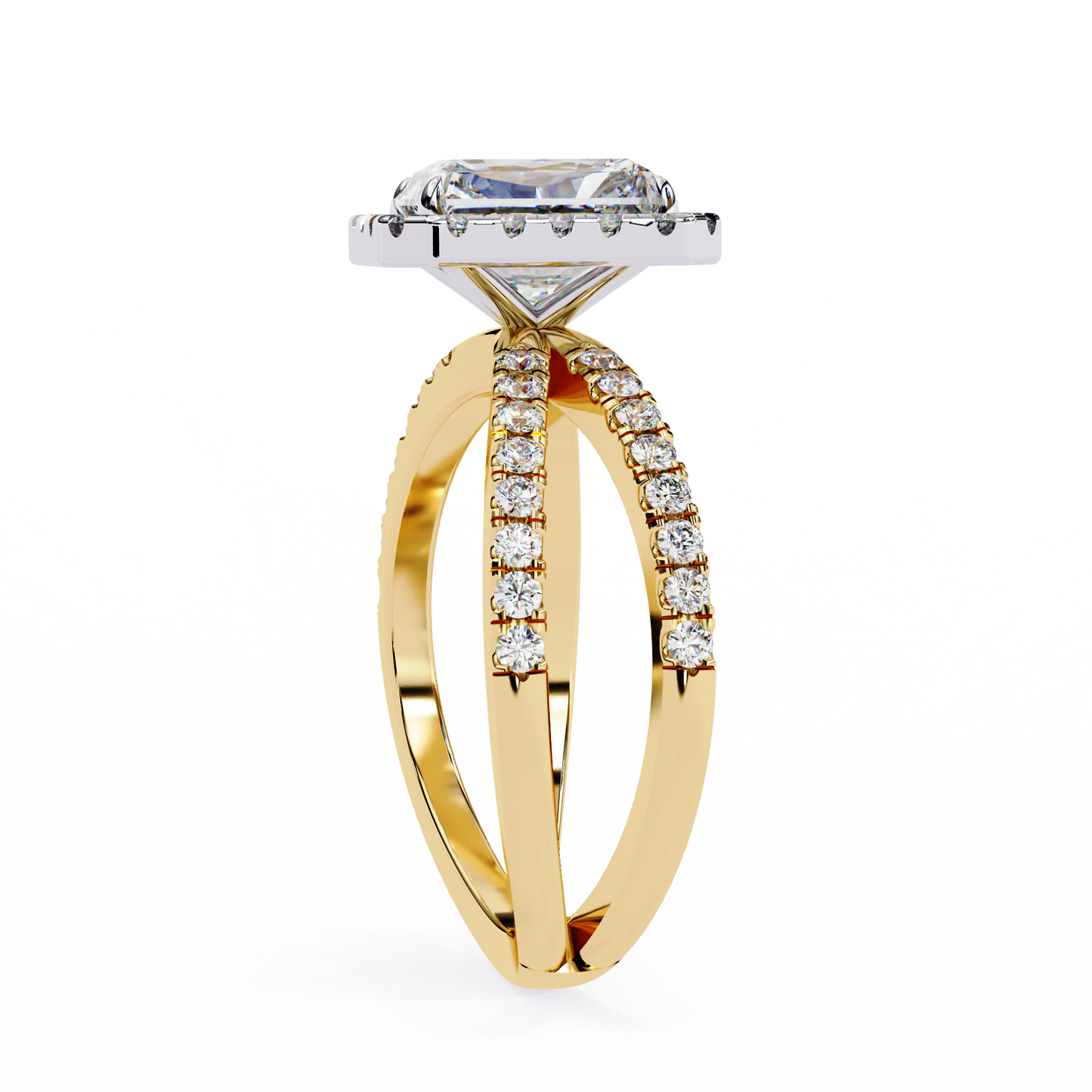 radiant halo crisscross lab grown diamond ring