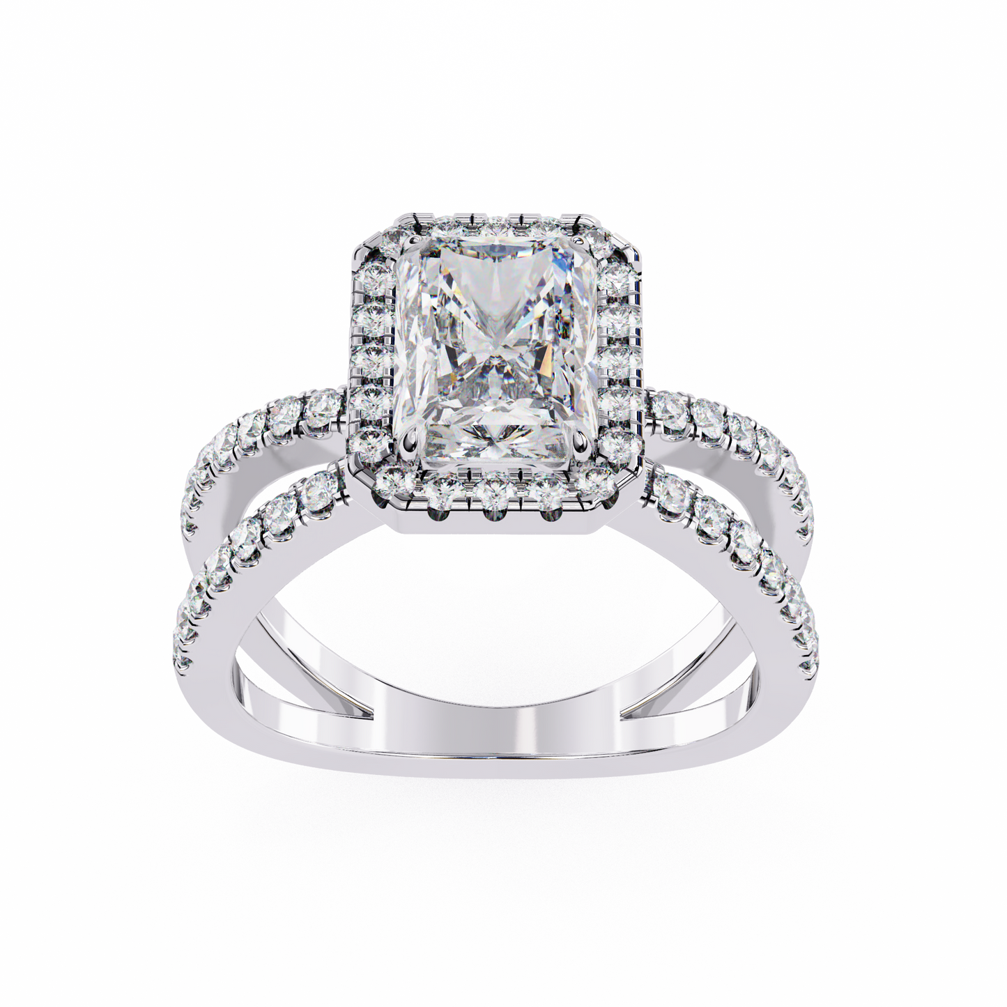 radiant halo crisscross lab grown diamond ring