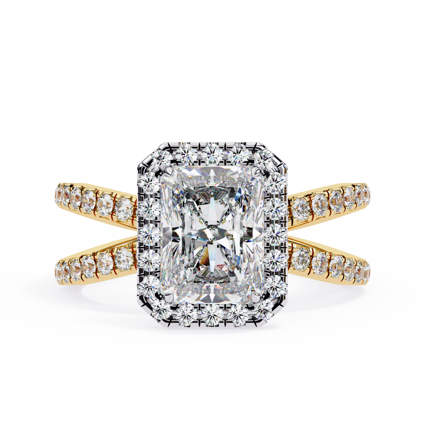 radiant halo crisscross lab grown diamond ring