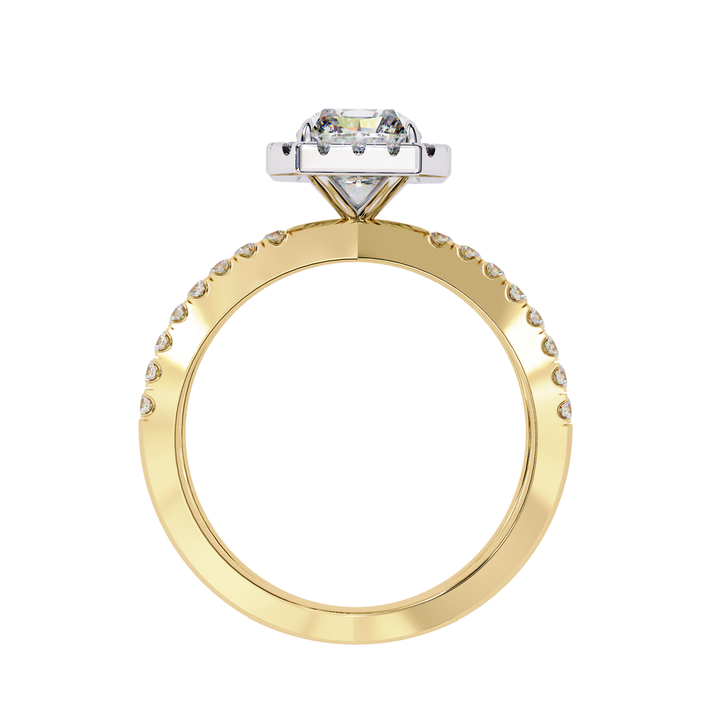 radiant halo crisscross lab grown diamond ring