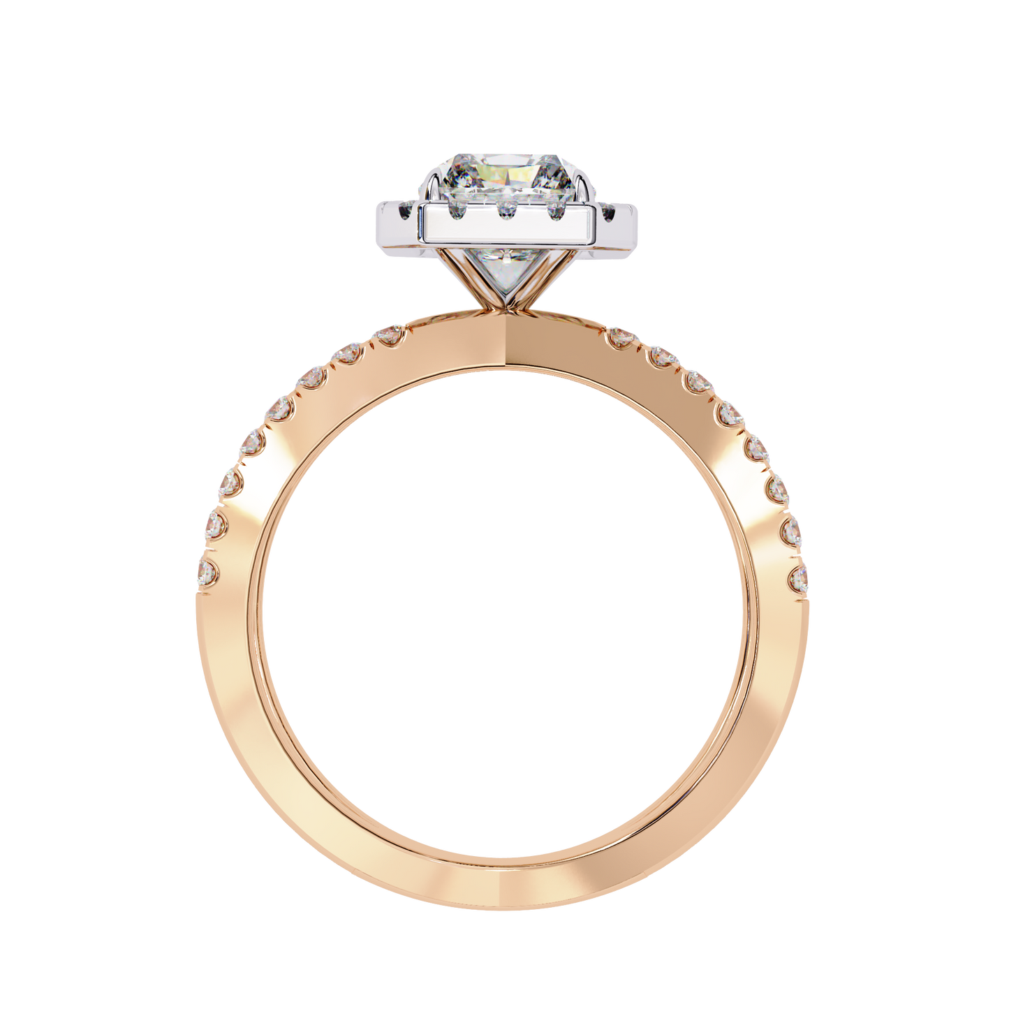 radiant halo crisscross lab grown diamond ring