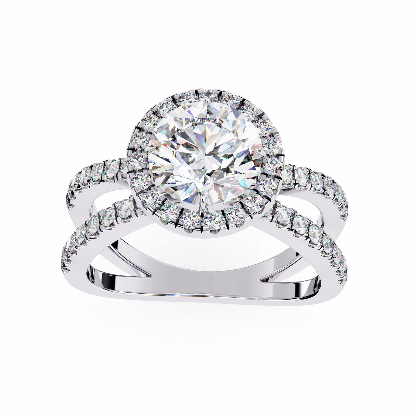 round halo crisscross lab grown diamond ring
