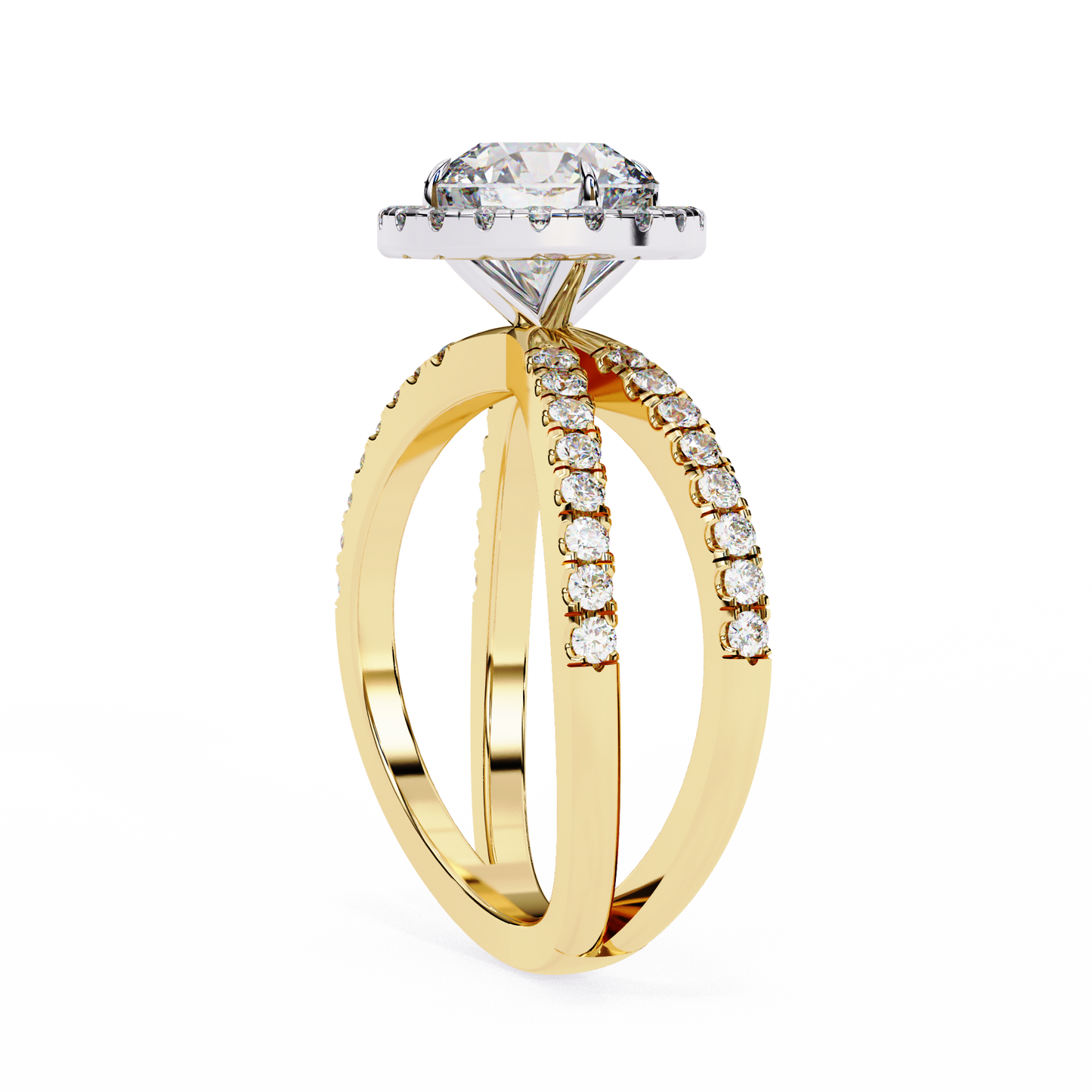 round halo crisscross lab grown diamond ring