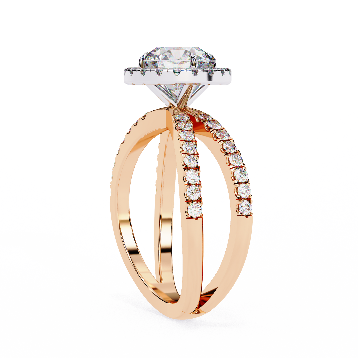round halo crisscross lab grown diamond ring