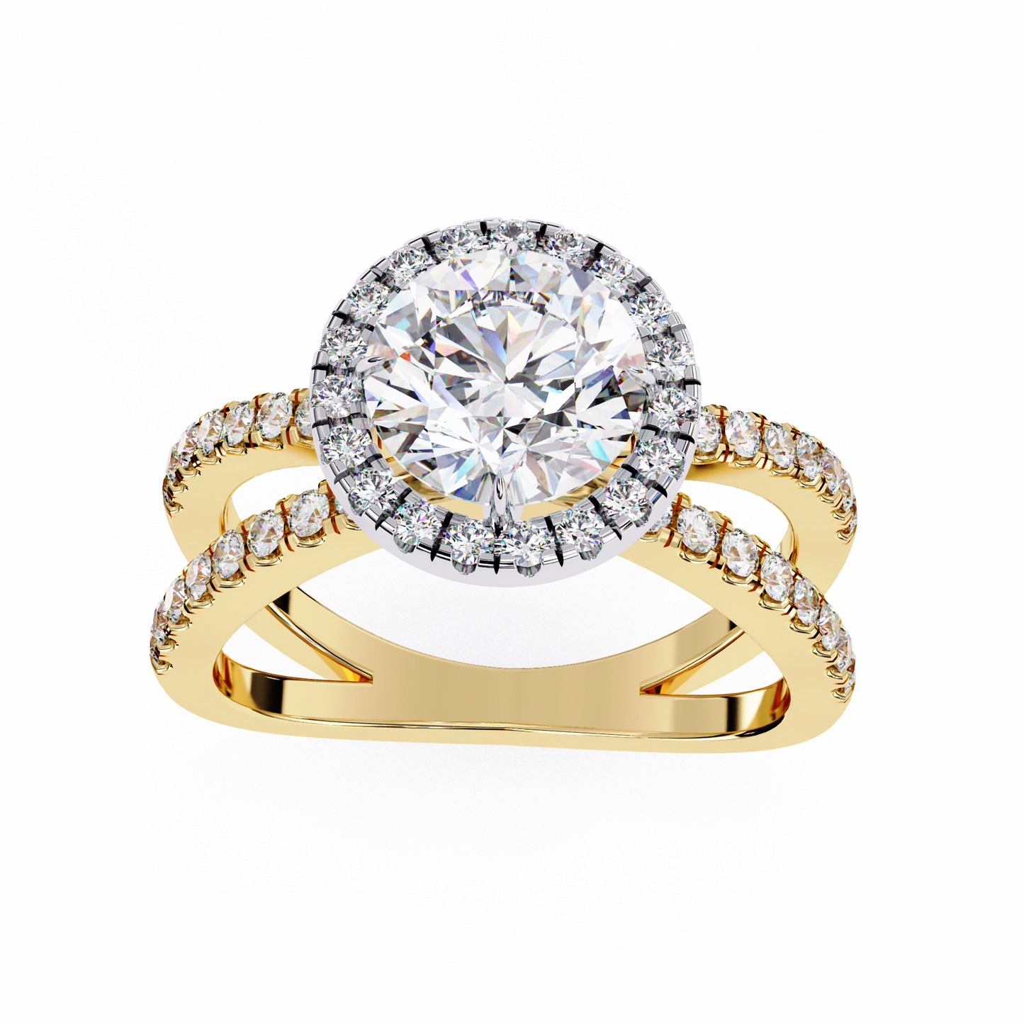 round halo crisscross lab grown diamond ring