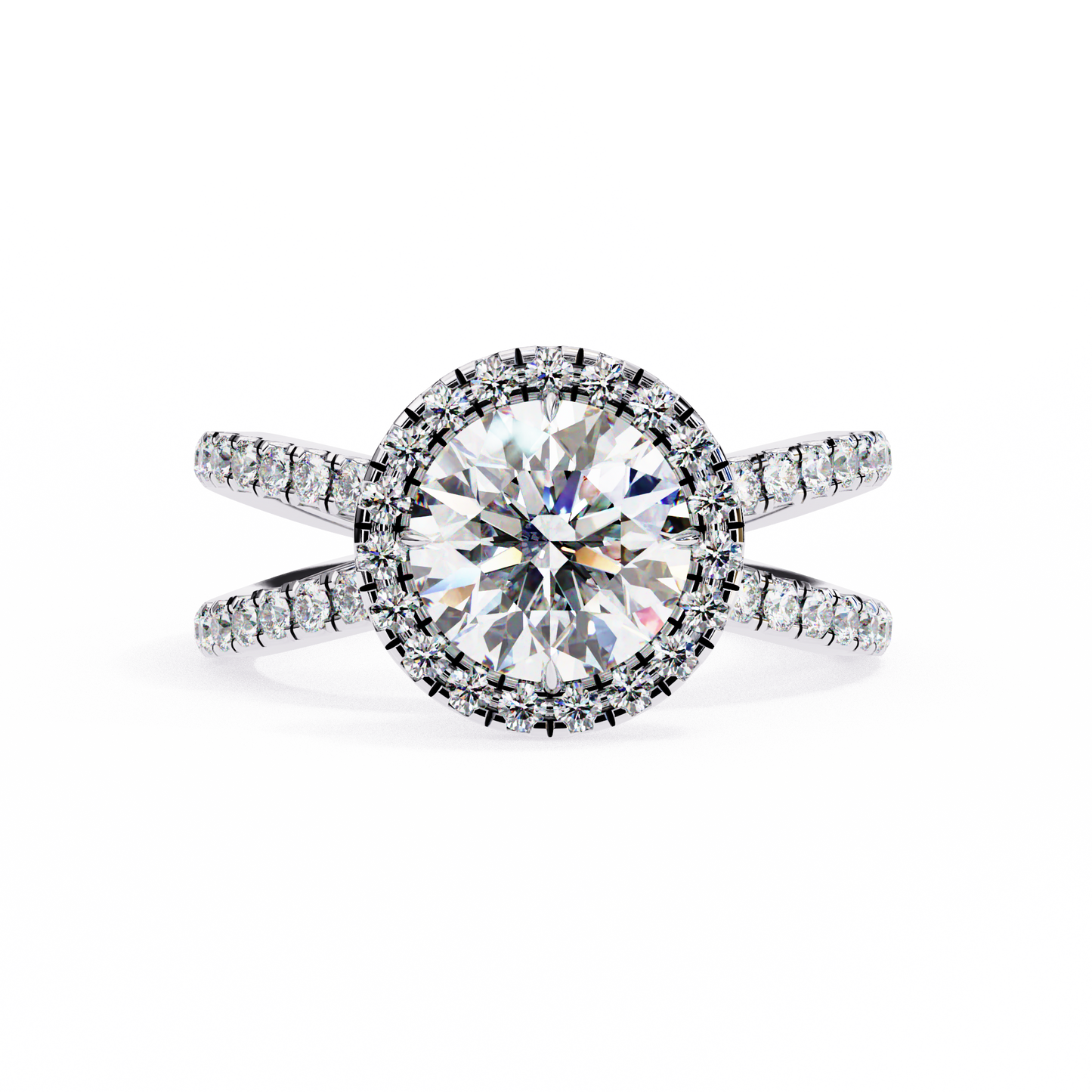round halo crisscross lab grown diamond ring