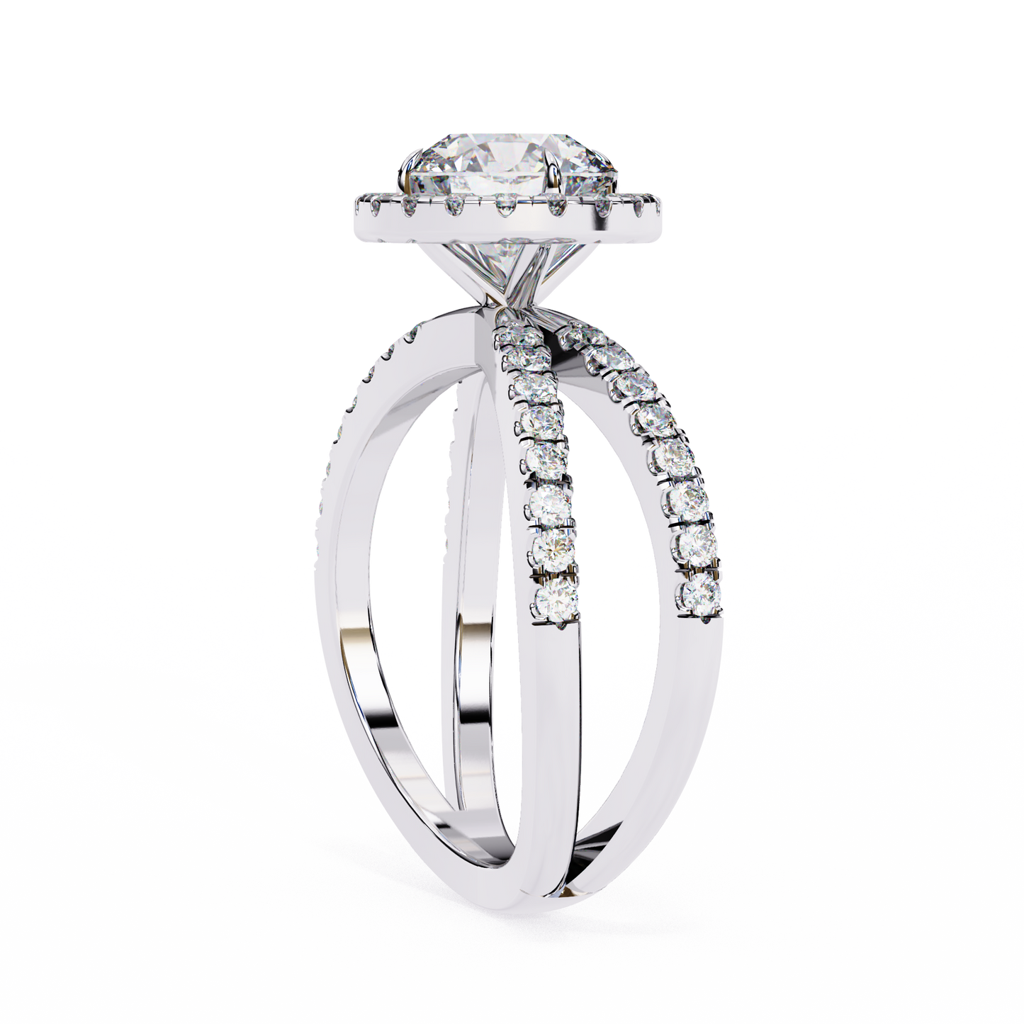 round halo crisscross lab grown diamond ring