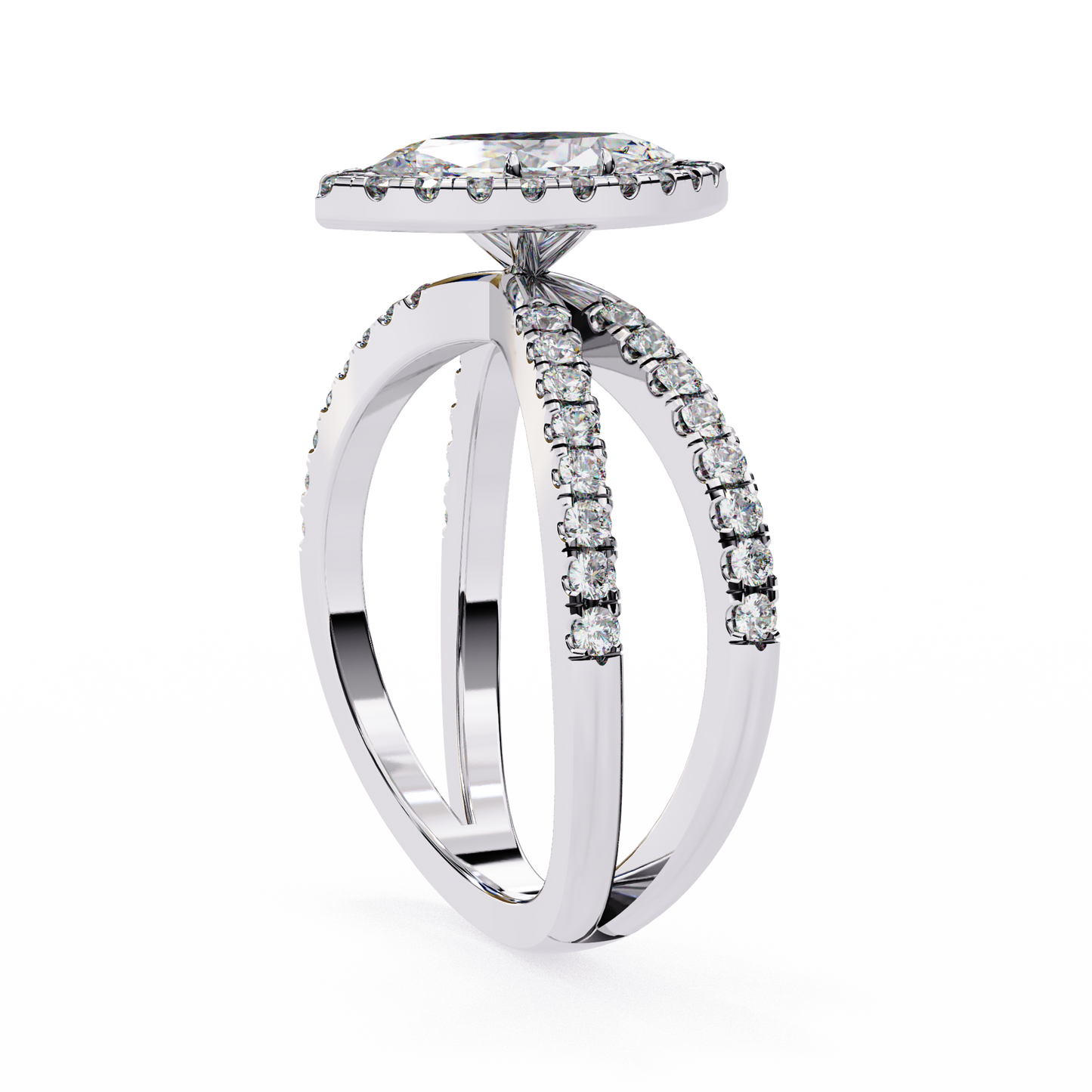 mireille lab grown diamond marquise halo crisscross ring