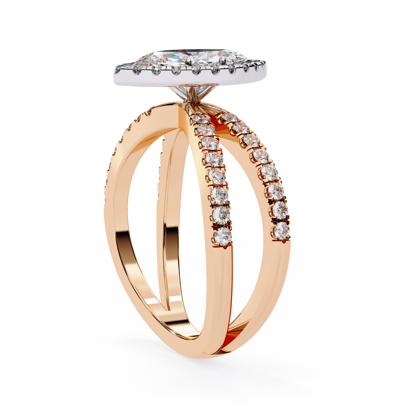 mireille lab grown diamond marquise halo crisscross ring
