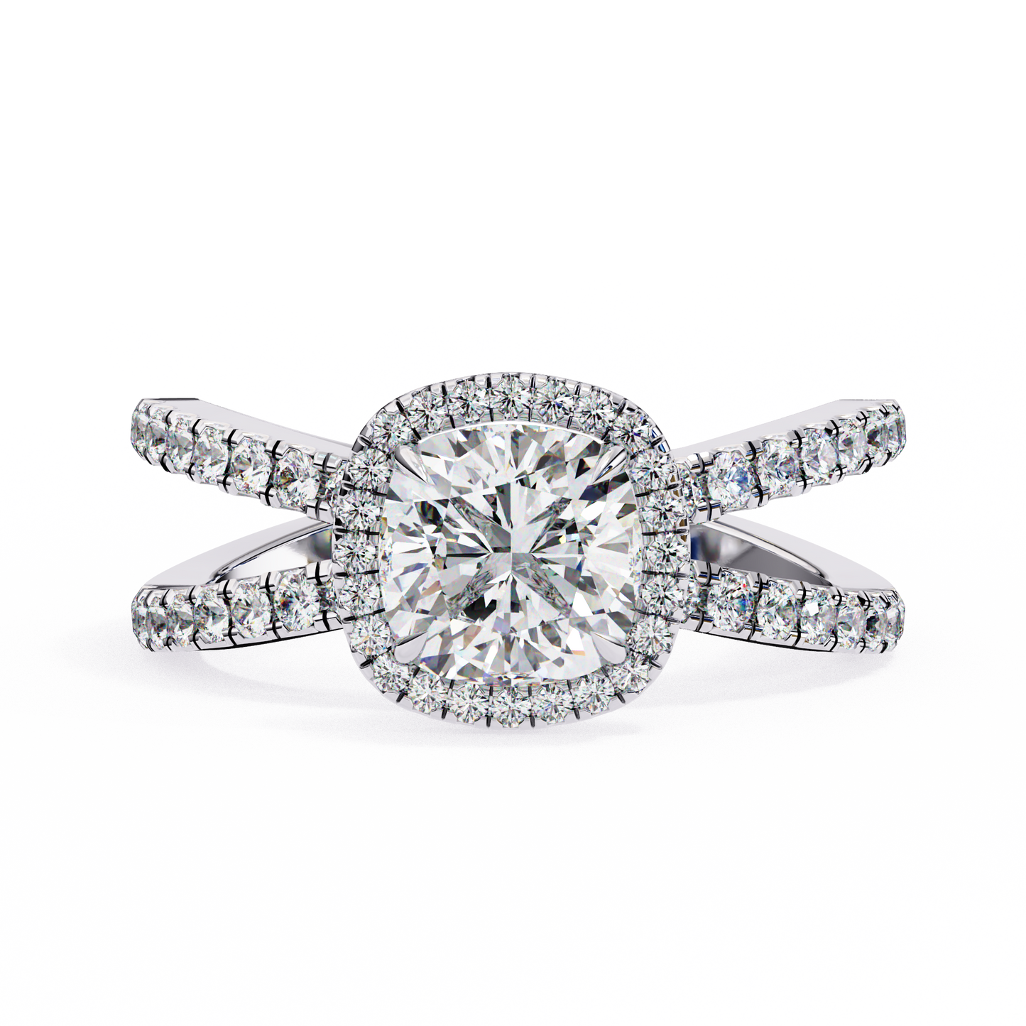cushion halo crisscross lab grown diamond ring