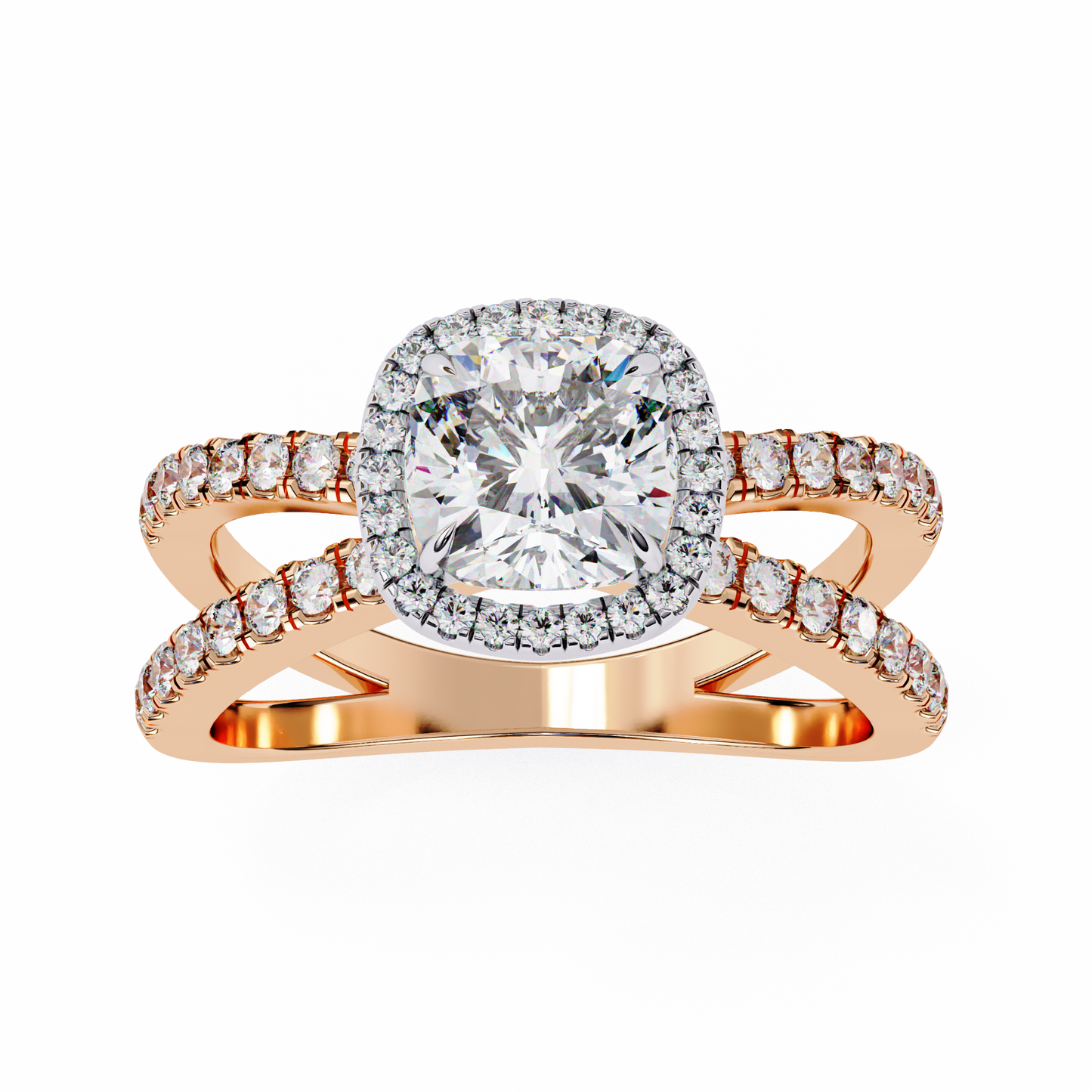 cushion halo crisscross lab grown diamond ring