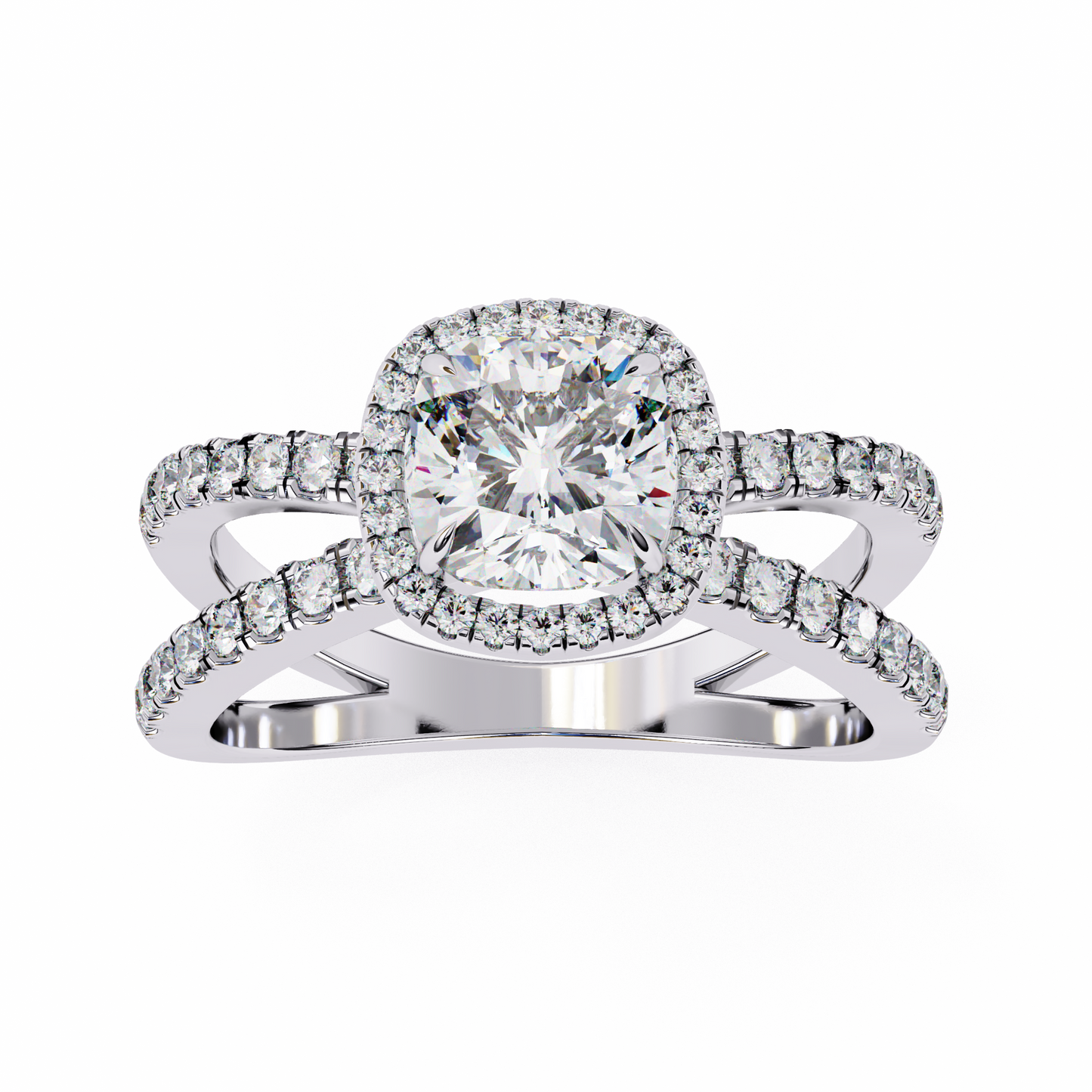 cushion halo crisscross lab grown diamond ring