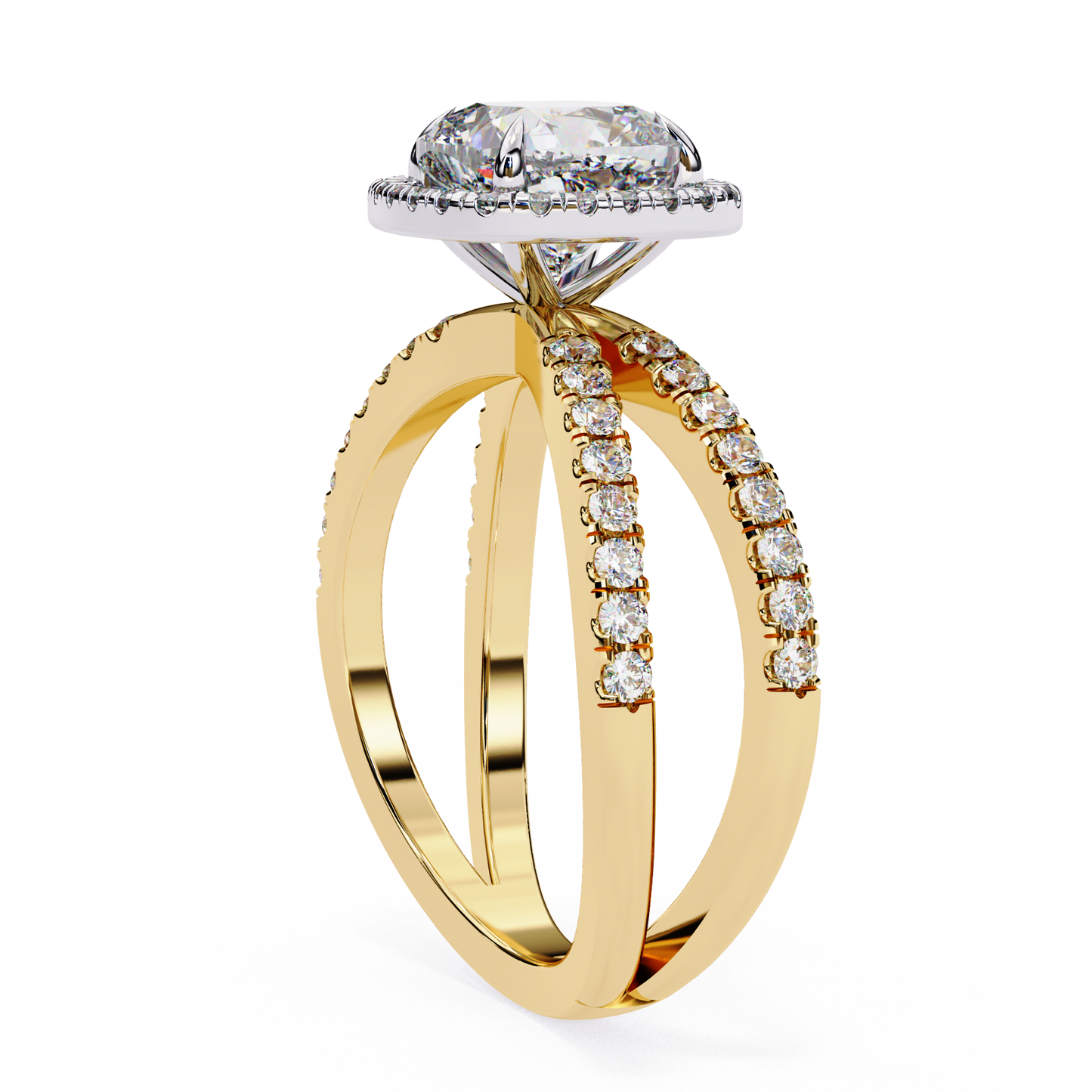 cushion halo crisscross lab grown diamond ring