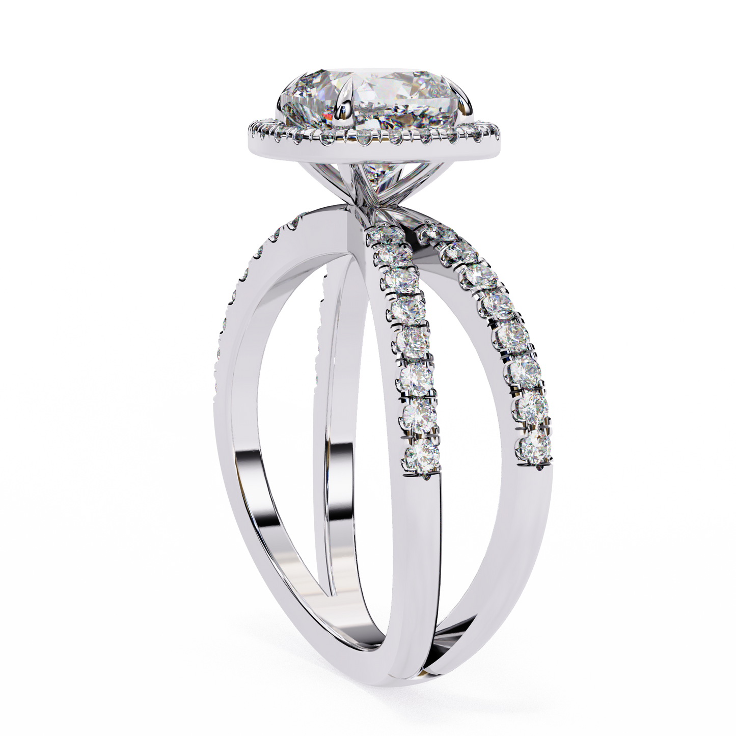 cushion halo crisscross lab grown diamond ring