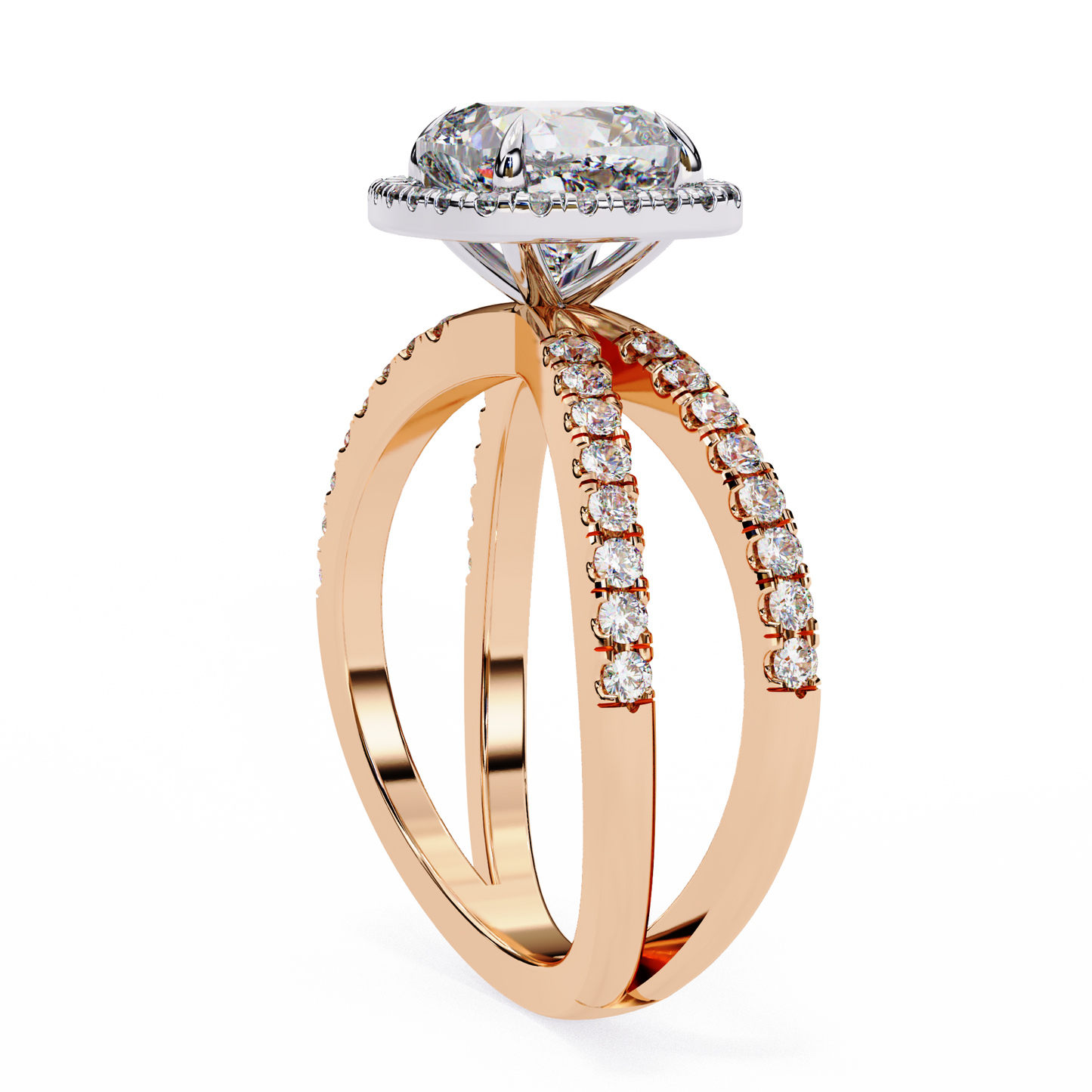 cushion halo crisscross lab grown diamond ring