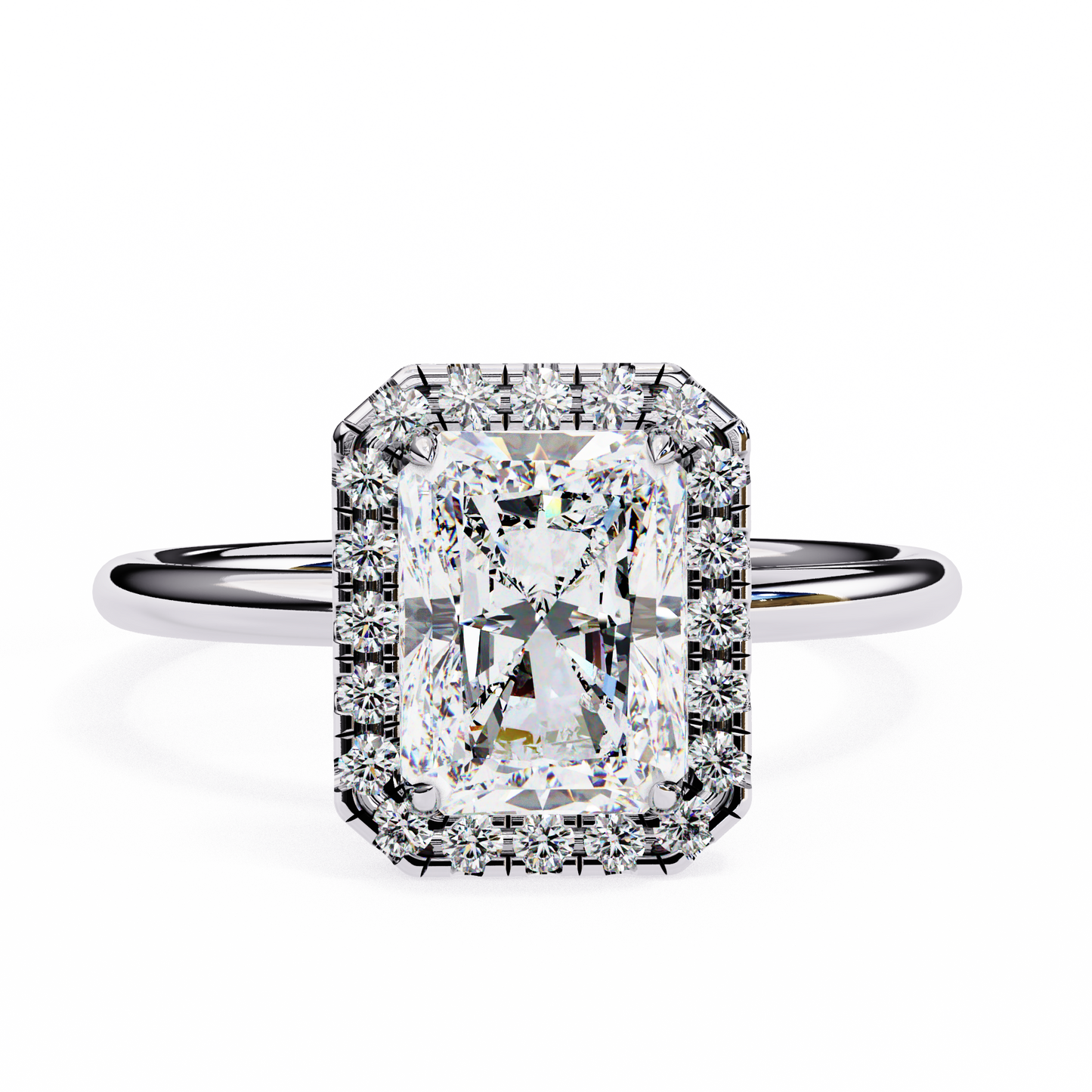 radiance radiant cut lab grown diamond halo ring