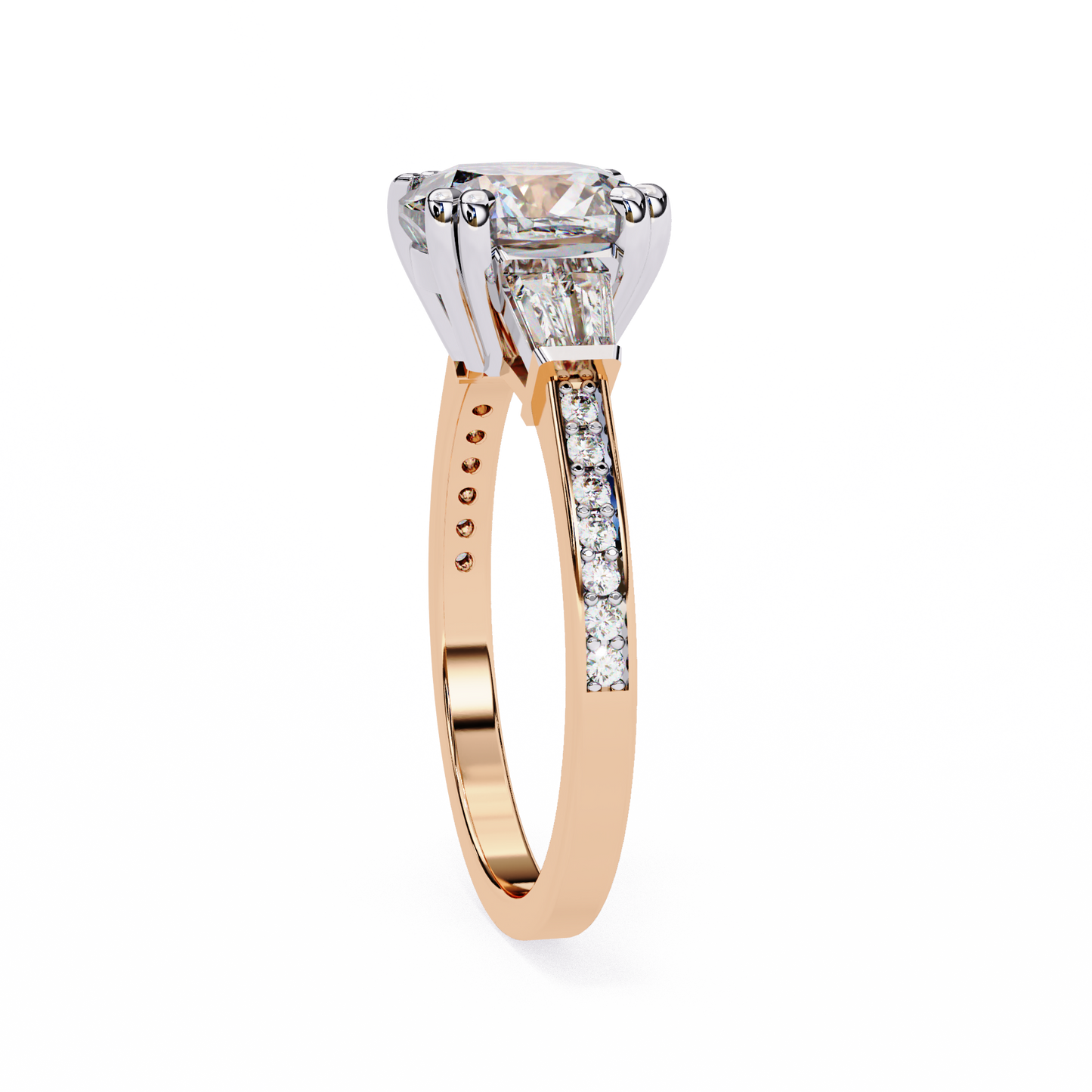 lustre cushion baguette lab grown diamond ring