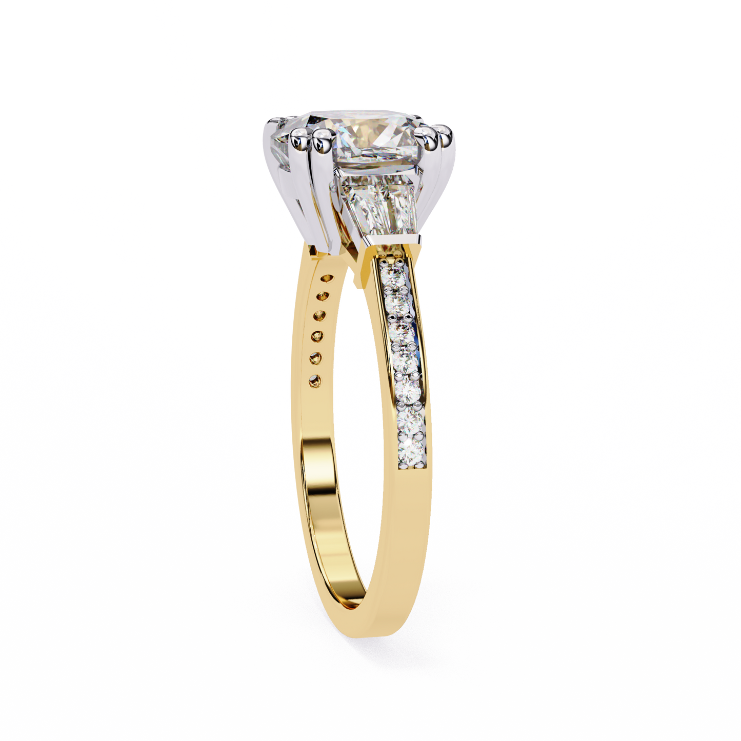 lustre cushion baguette lab grown diamond ring