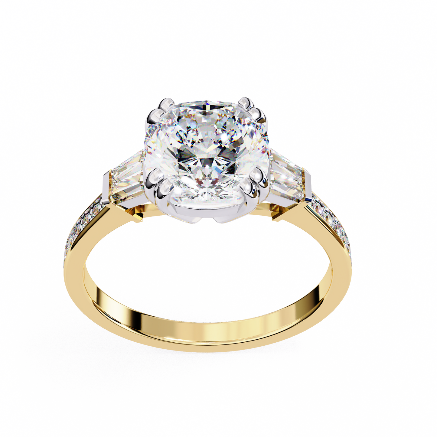 lustre cushion baguette lab grown diamond ring
