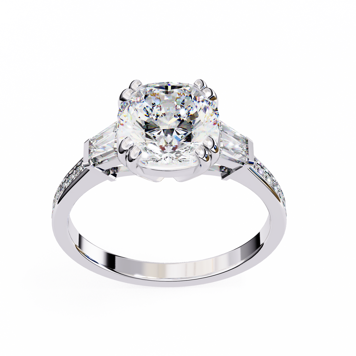 lustre cushion baguette lab grown diamond ring