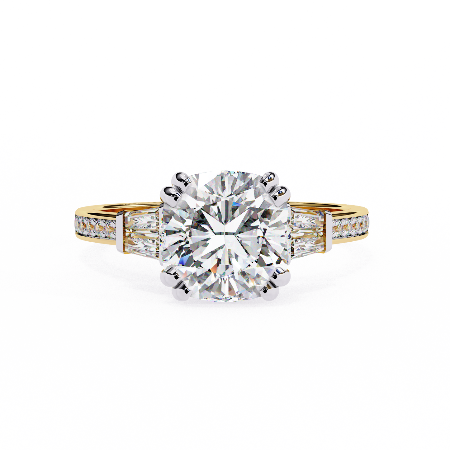 lustre cushion baguette lab grown diamond ring