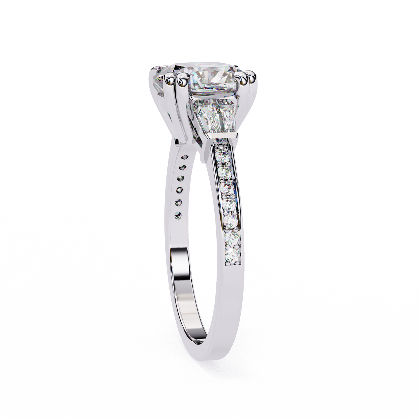 lustre cushion baguette lab grown diamond ring