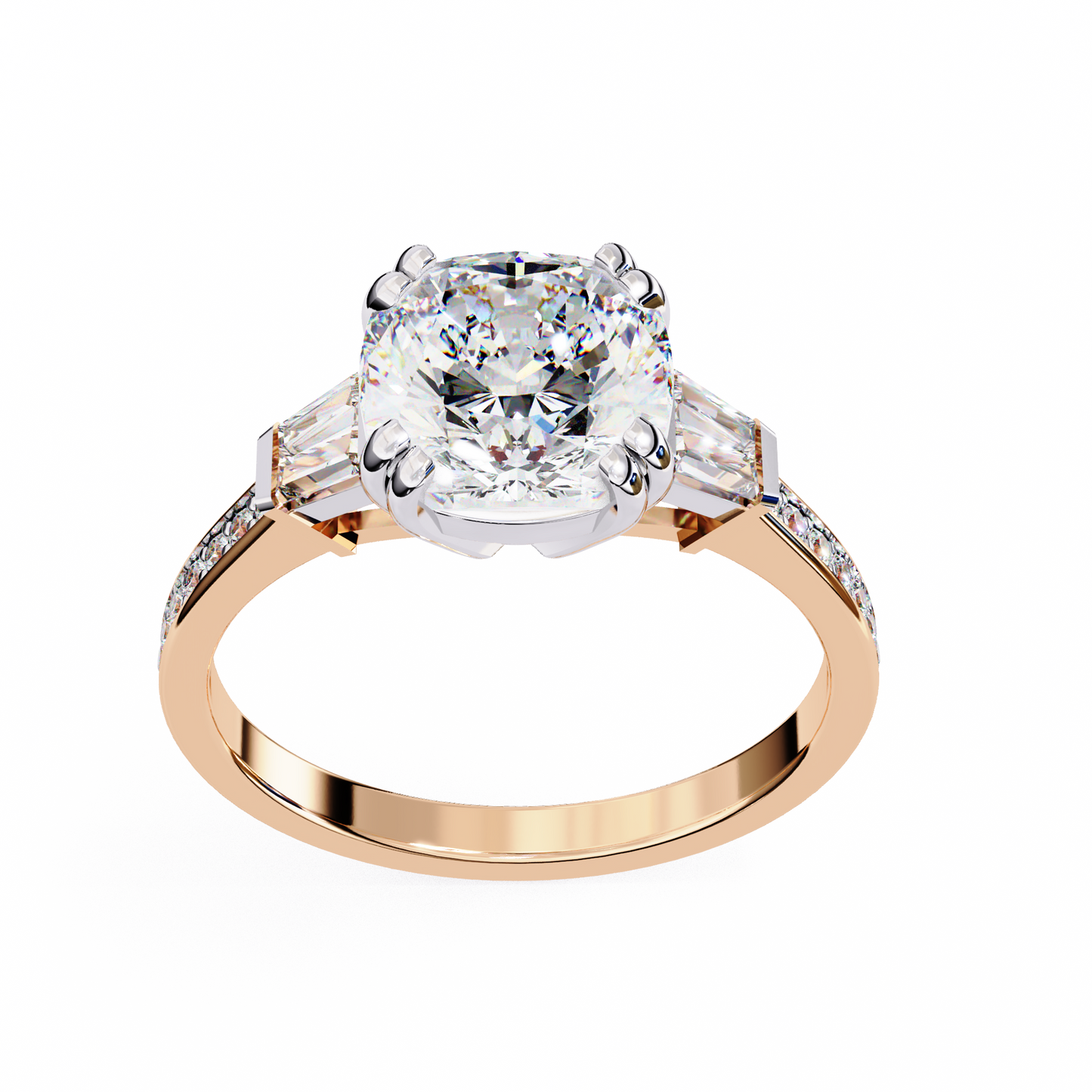 lustre cushion baguette lab grown diamond ring