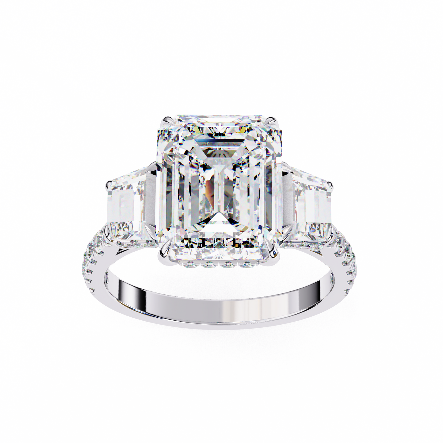 sovereign emerald three-stone lab grown diamond ring