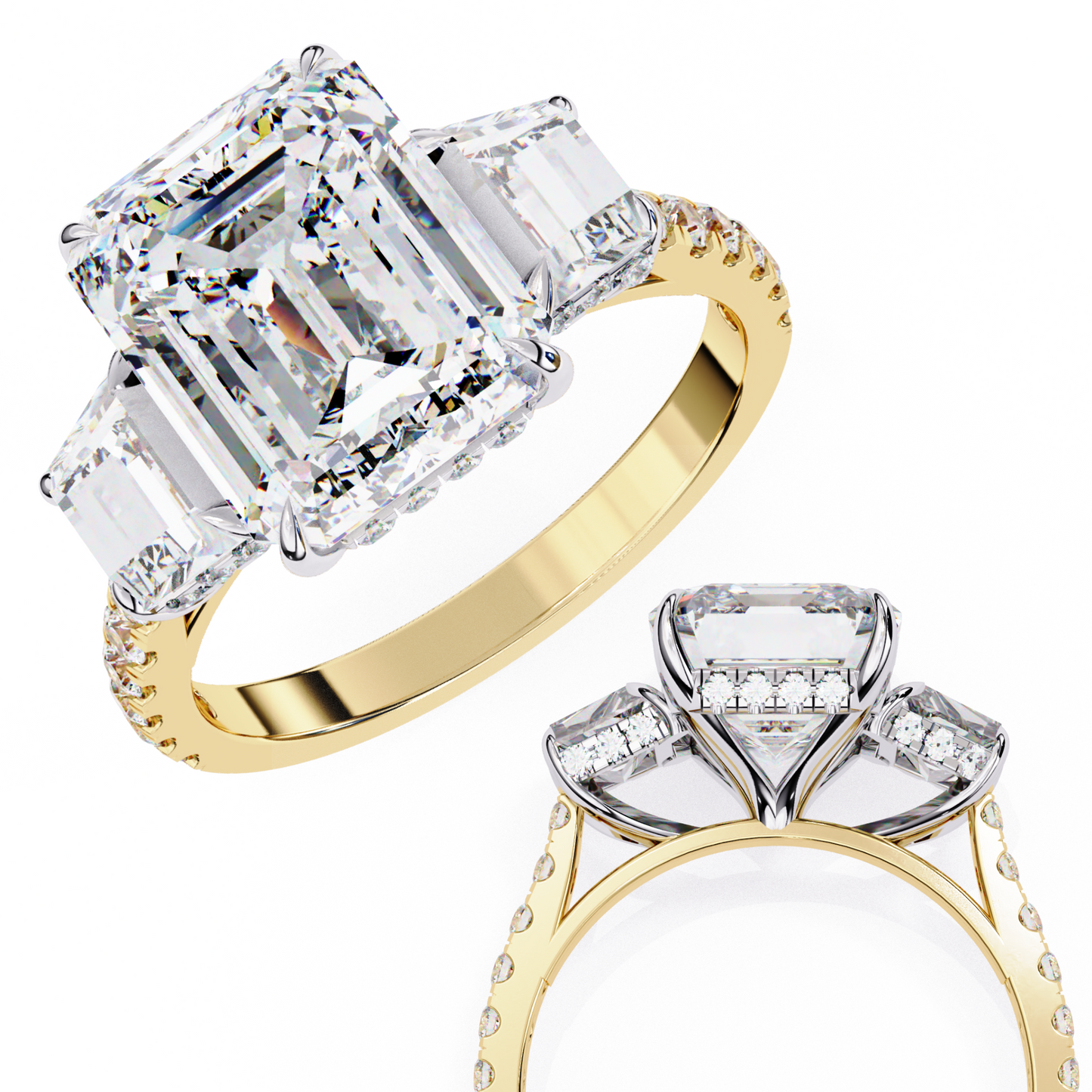 sovereign emerald three-stone lab grown diamond ring